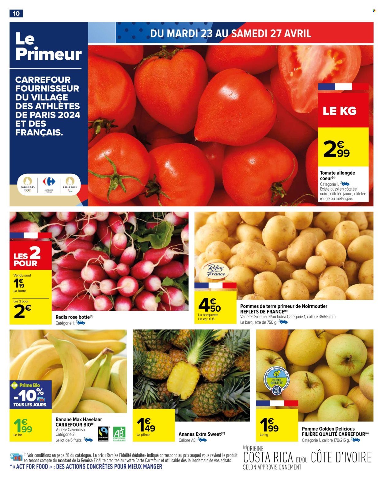 thumbnail - Catalogue Carrefour Hypermarchés - 23/04/2024 - 06/05/2024 - Produits soldés - tomates, bottes, pommes de terre, bananes, ananas, pommes, Golden Delicious. Page 12.
