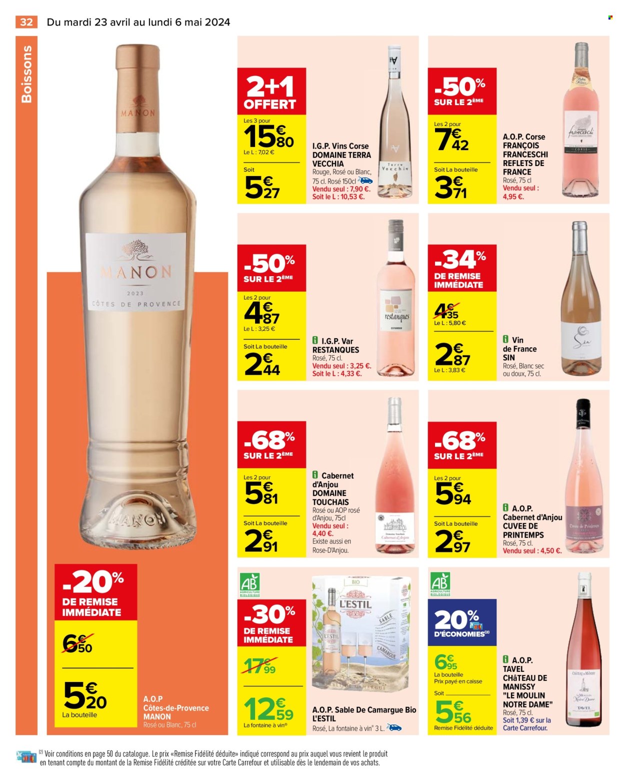 thumbnail - Catalogue Carrefour Hypermarchés - 23/04/2024 - 06/05/2024 - Produits soldés - vin, alcool, vins de Loire, vin rosé. Page 34.