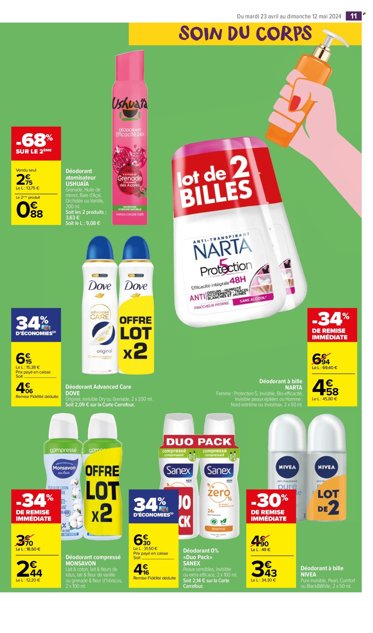 thumbnail - Catalogue Carrefour Market - 23/04/2024 - 05/05/2024 - Produits soldés - déodorant, desodorisant, Dove, Sanex, Nivea. Page 13.
