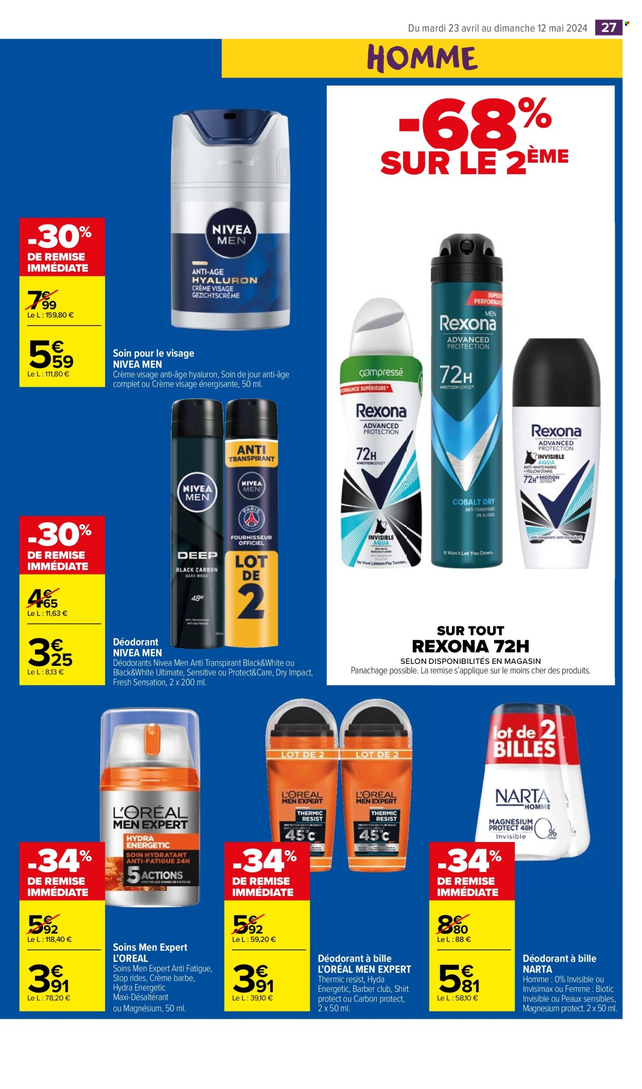 thumbnail - Catalogue Carrefour Market - 23/04/2024 - 05/05/2024 - Produits soldés - Nivea, Rexona, déodorant, desodorisant, L'Oréal. Page 29.