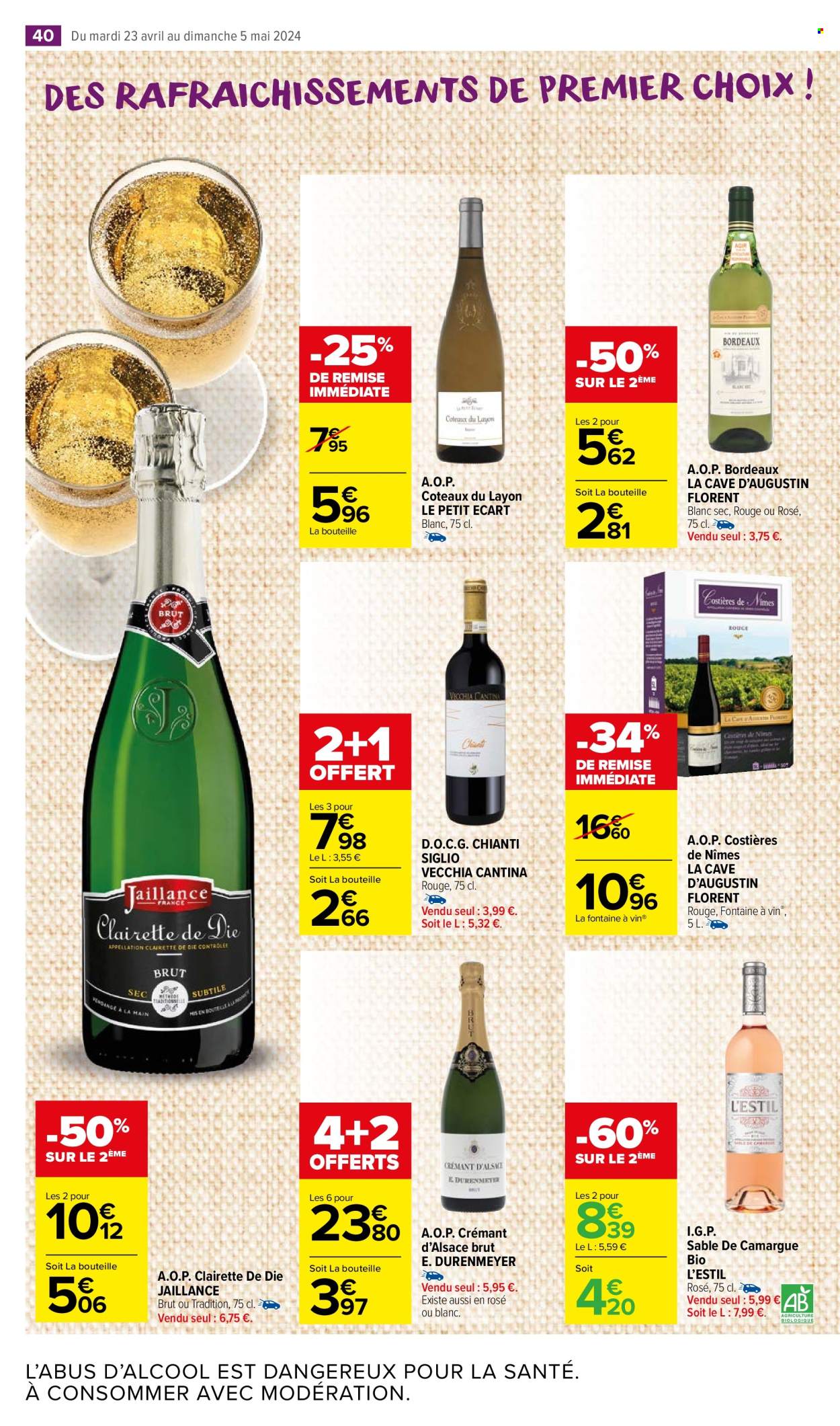 thumbnail - Catalogue Carrefour Market - 23/04/2024 - 05/05/2024 - Produits soldés - alcool, vin pétillant, vin, Bordeaux, Crémant d’Alsace, champagne. Page 42.