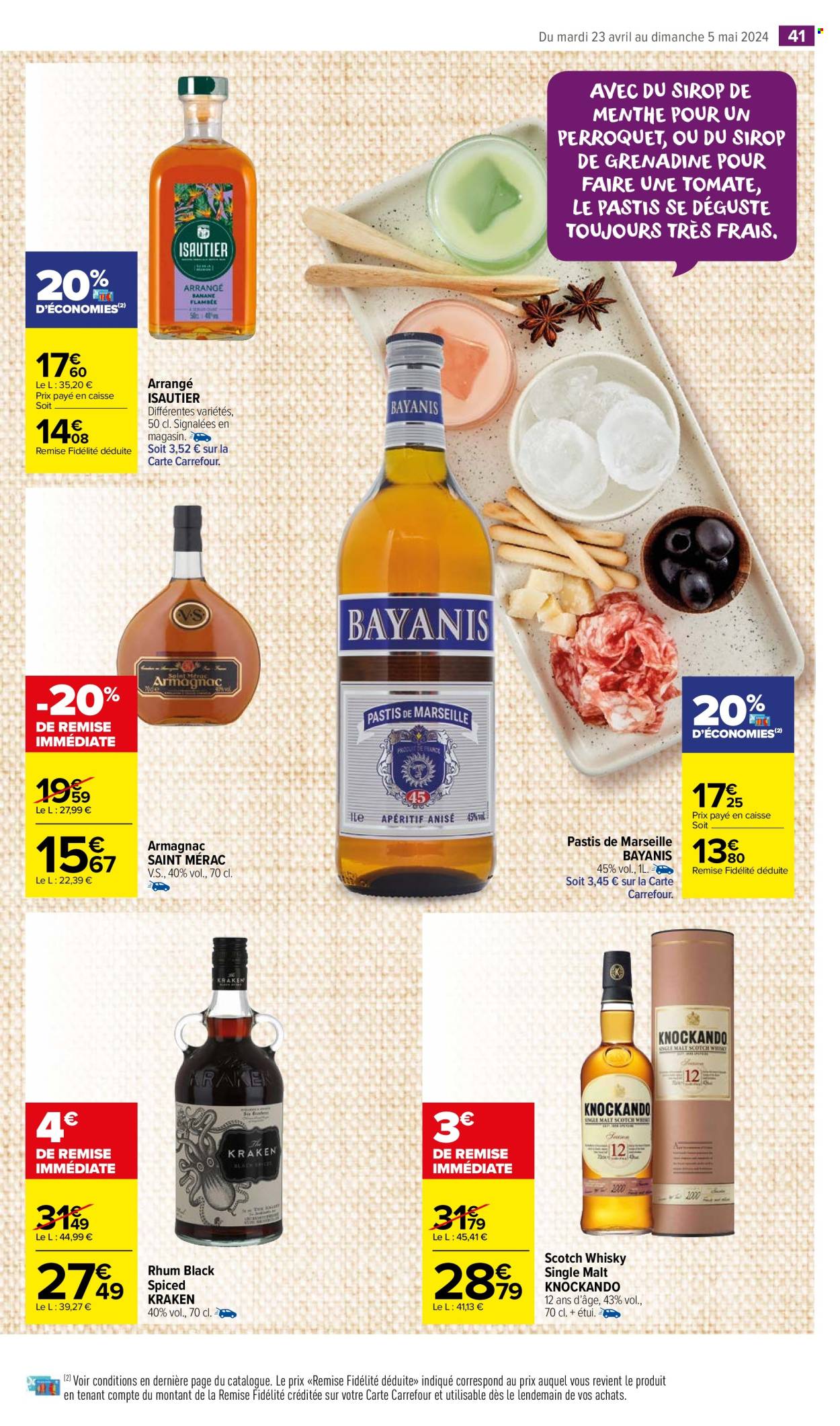 thumbnail - Catalogue Carrefour Market - 23/04/2024 - 05/05/2024 - Produits soldés - alcool, Isautier, pastis, armagnac, rhum, whisky. Page 43.
