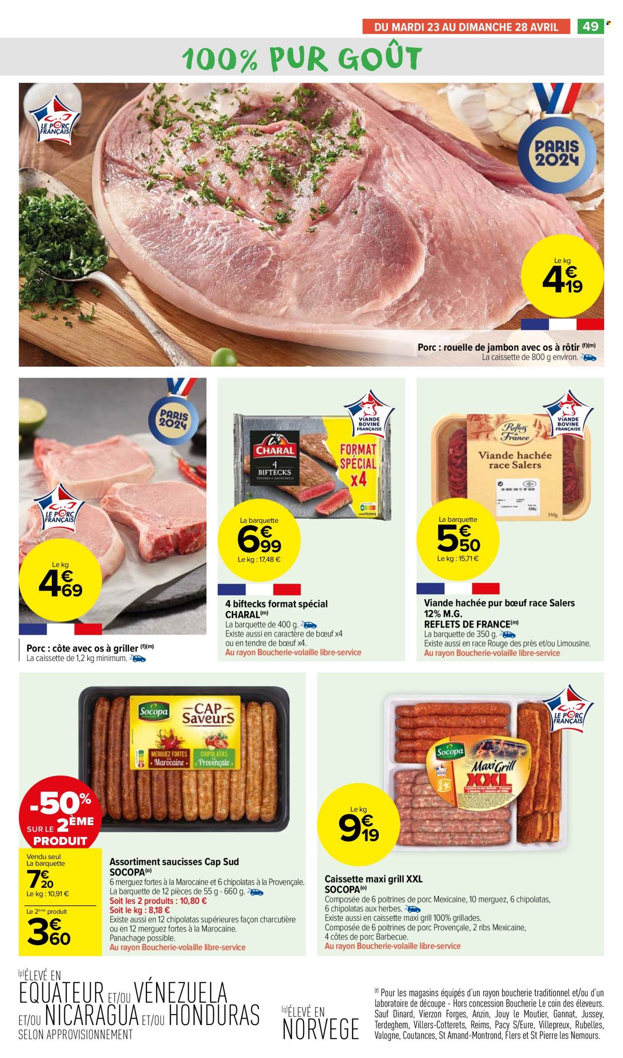 thumbnail - Catalogue Carrefour Market - 23/04/2024 - 05/05/2024 - Produits soldés - viande de porc, rouelle de jambon, côtes de porc échine, viande boeuf, viande, viande hachée, saucisse. Page 51.