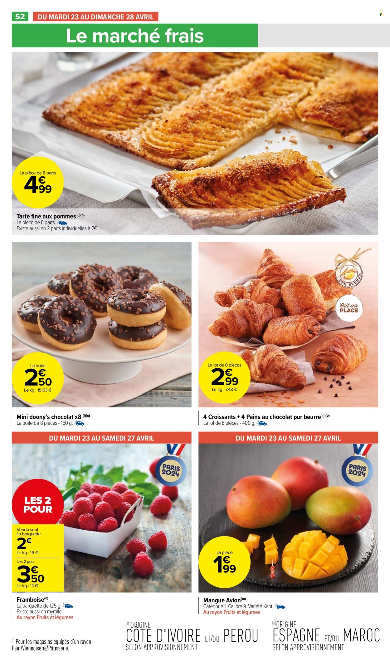 thumbnail - Catalogue Carrefour Market - 23/04/2024 - 05/05/2024 - Produits soldés - tarte, donut, chocolat, croissant, pain, pain au chocolat, mangue. Page 54.