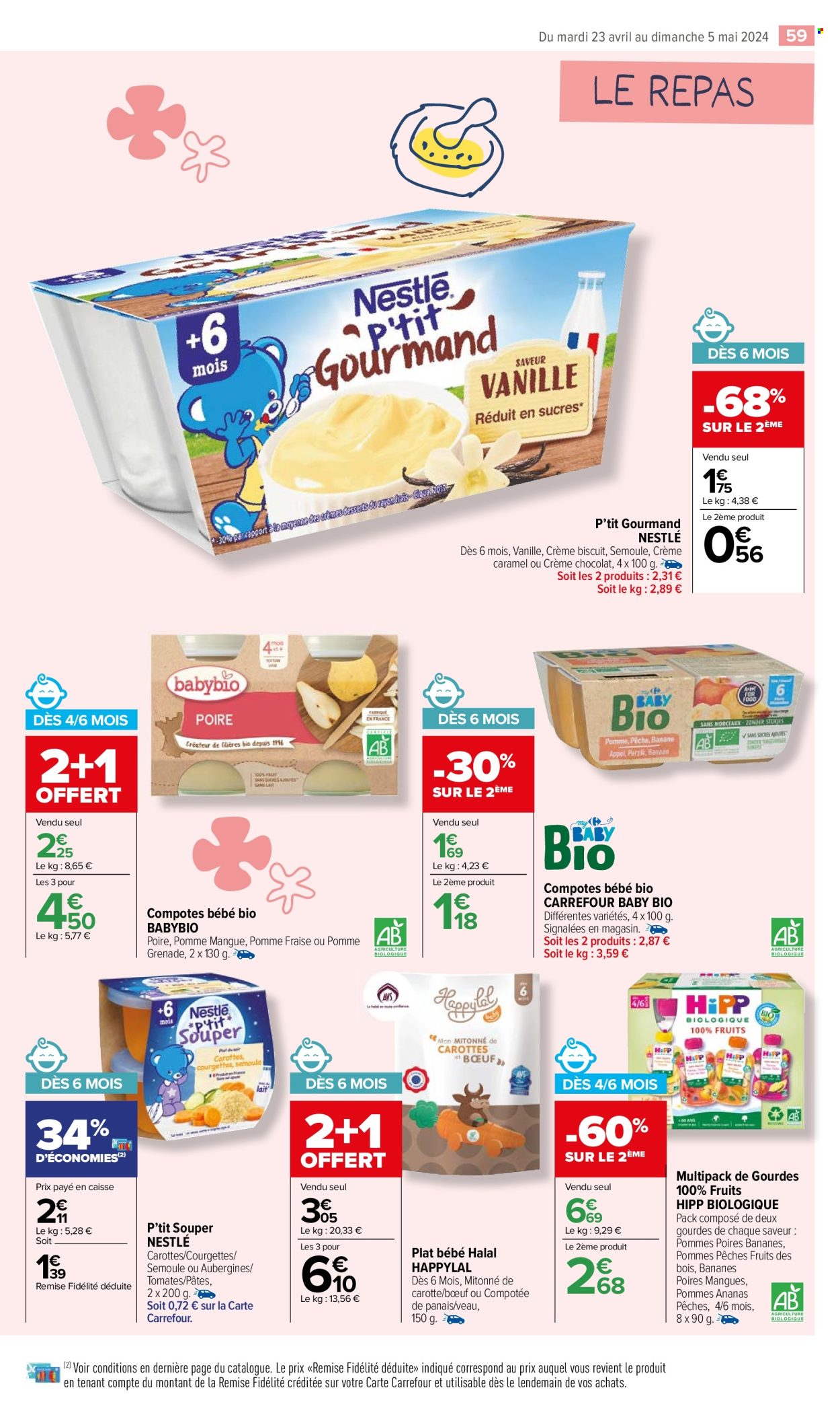thumbnail - Catalogue Carrefour Market - 23/04/2024 - 05/05/2024 - Produits soldés - Nestlé, collation au lait, aliments pour bébé, Hipp. Page 61.