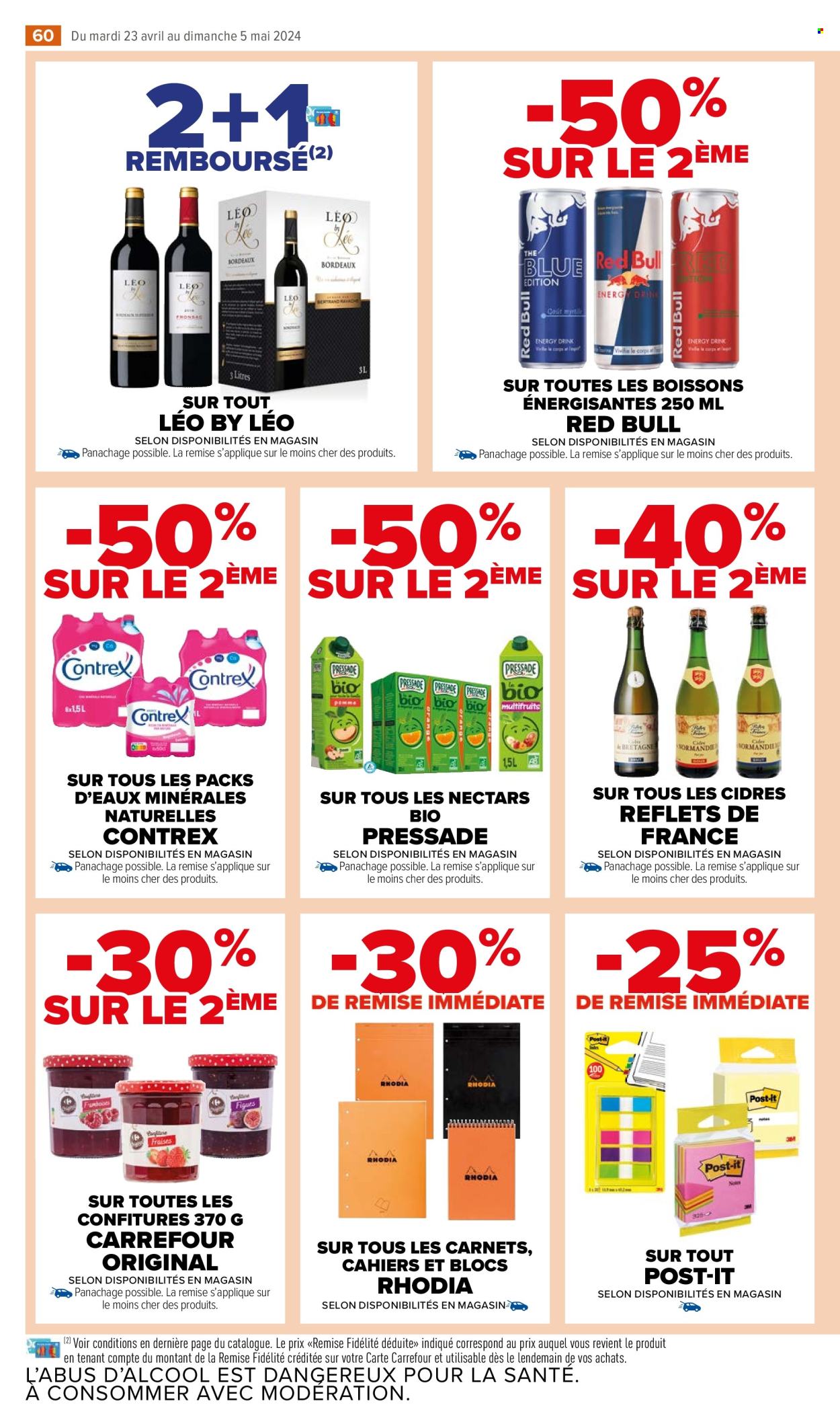 thumbnail - Catalogue Carrefour Market - 23/04/2024 - 05/05/2024 - Produits soldés - boisson énergétique, Red Bull, cahier, Post-it. Page 62.
