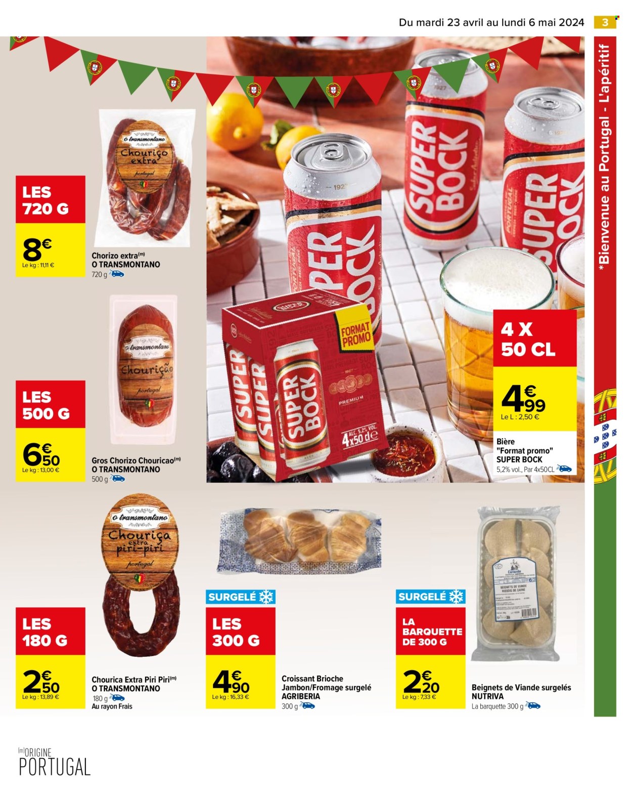 thumbnail - Catalogue Carrefour Hypermarchés - 23/04/2024 - 06/05/2024 - Produits soldés - chorizo, bière, alcool, croissant, brioche, jambon, fromage, viande, beignets, pâtisseries sucrées. Page 5.