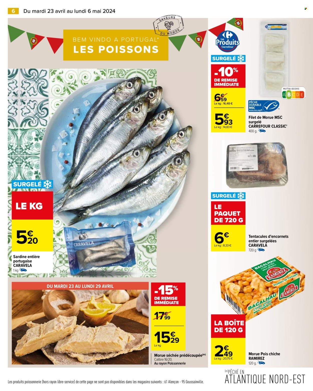 thumbnail - Catalogue Carrefour Hypermarchés - 23/04/2024 - 06/05/2024 - Produits soldés - morue, filet de poisson, sardines, encornet, pois chiche. Page 8.