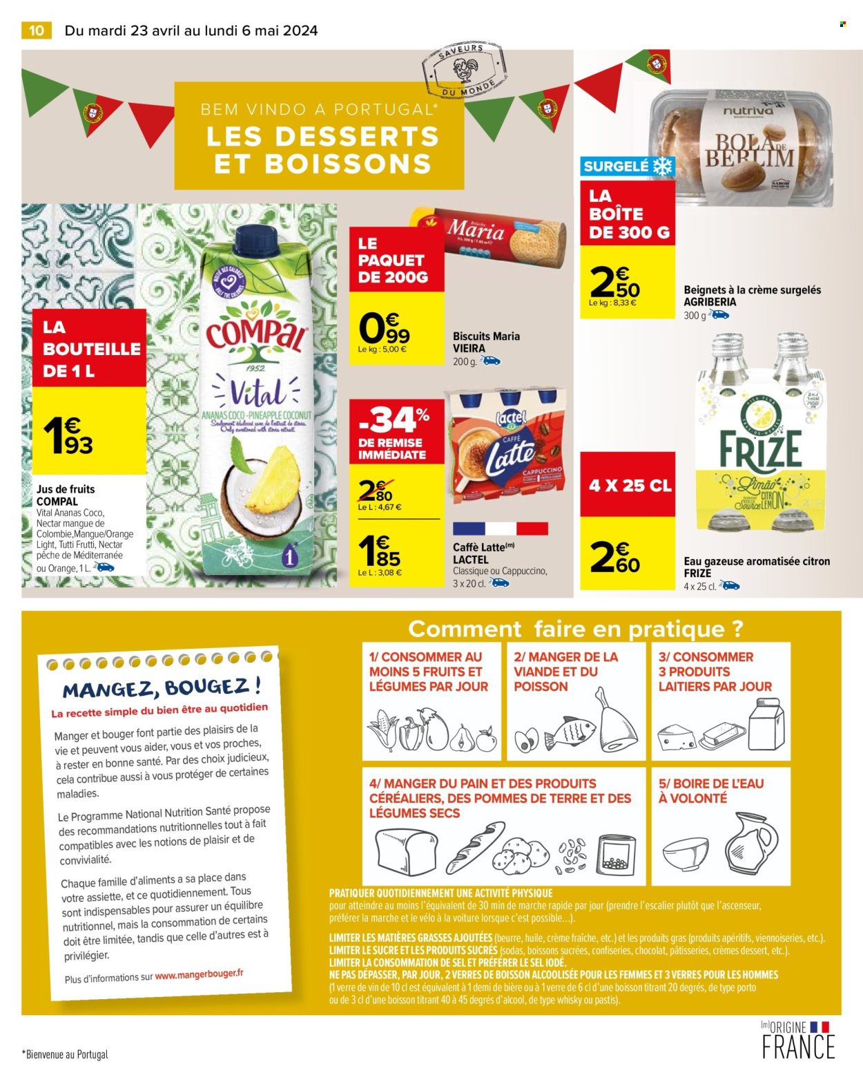 thumbnail - Catalogue Carrefour Hypermarchés - 23/04/2024 - 06/05/2024 - Produits soldés - beignets, pâtisseries sucrées, biscuits, jus, eau gazeuse, Lactel, boisson au café. Page 12.