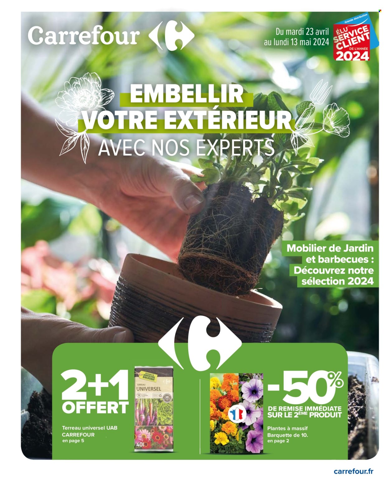 thumbnail - Catalogue Carrefour Hypermarchés - 23/04/2024 - 13/05/2024 - Produits soldés - plantes vivaces, terreau. Page 1.