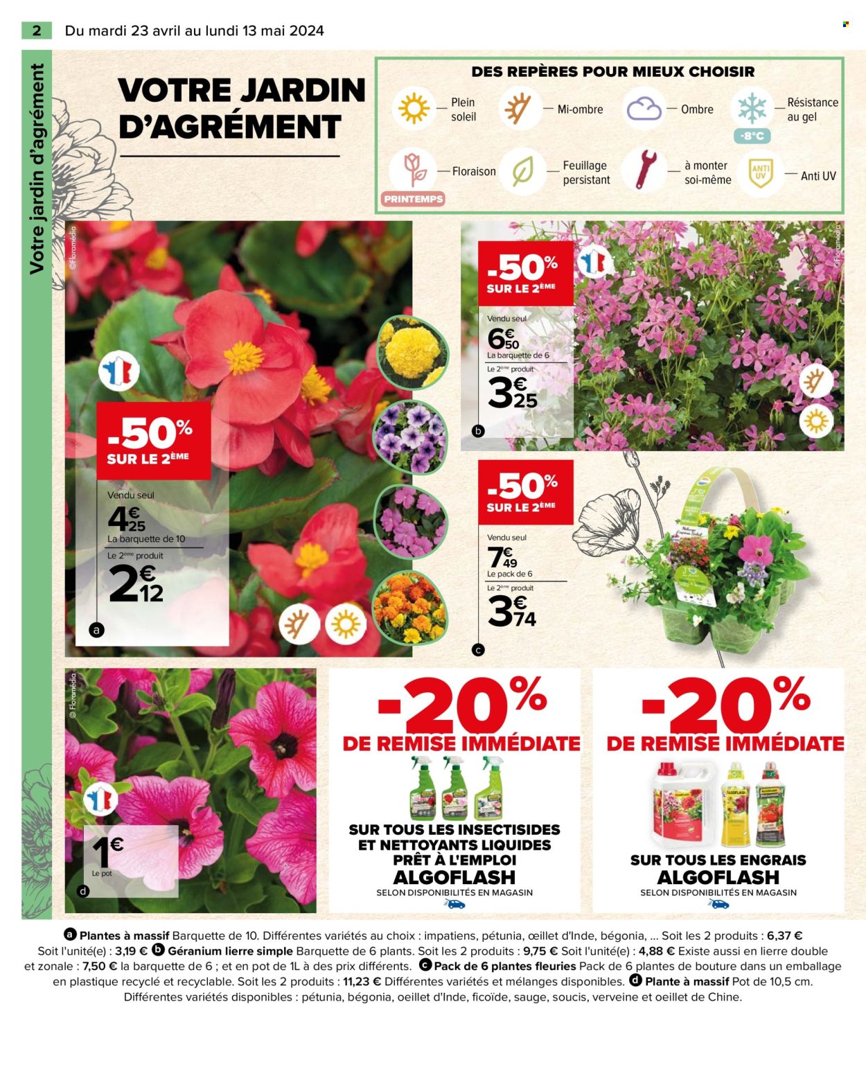 thumbnail - Catalogue Carrefour Hypermarchés - 23/04/2024 - 13/05/2024 - Produits soldés - plantes vivaces, fleur, plante fleurie, Algoflash, engrais. Page 4.