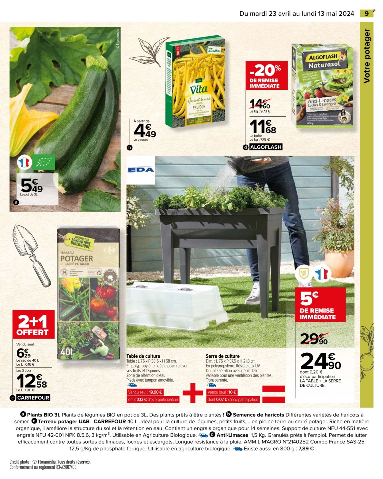 thumbnail - Catalogue Carrefour Hypermarchés - 23/04/2024 - 13/05/2024 - Produits soldés - Algoflash, antilimaces, table, terreau. Page 11.