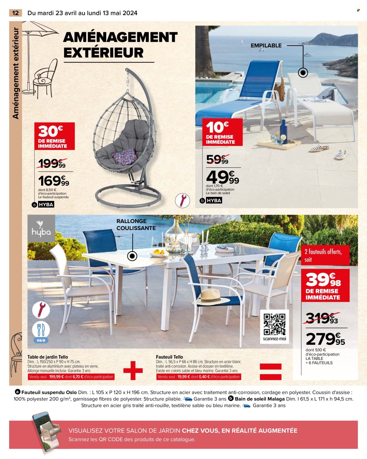 thumbnail - Catalogue Carrefour Hypermarchés - 23/04/2024 - 13/05/2024 - Produits soldés - bain de soleil, fauteuil, fauteuil oeuf suspendu, table. Page 14.