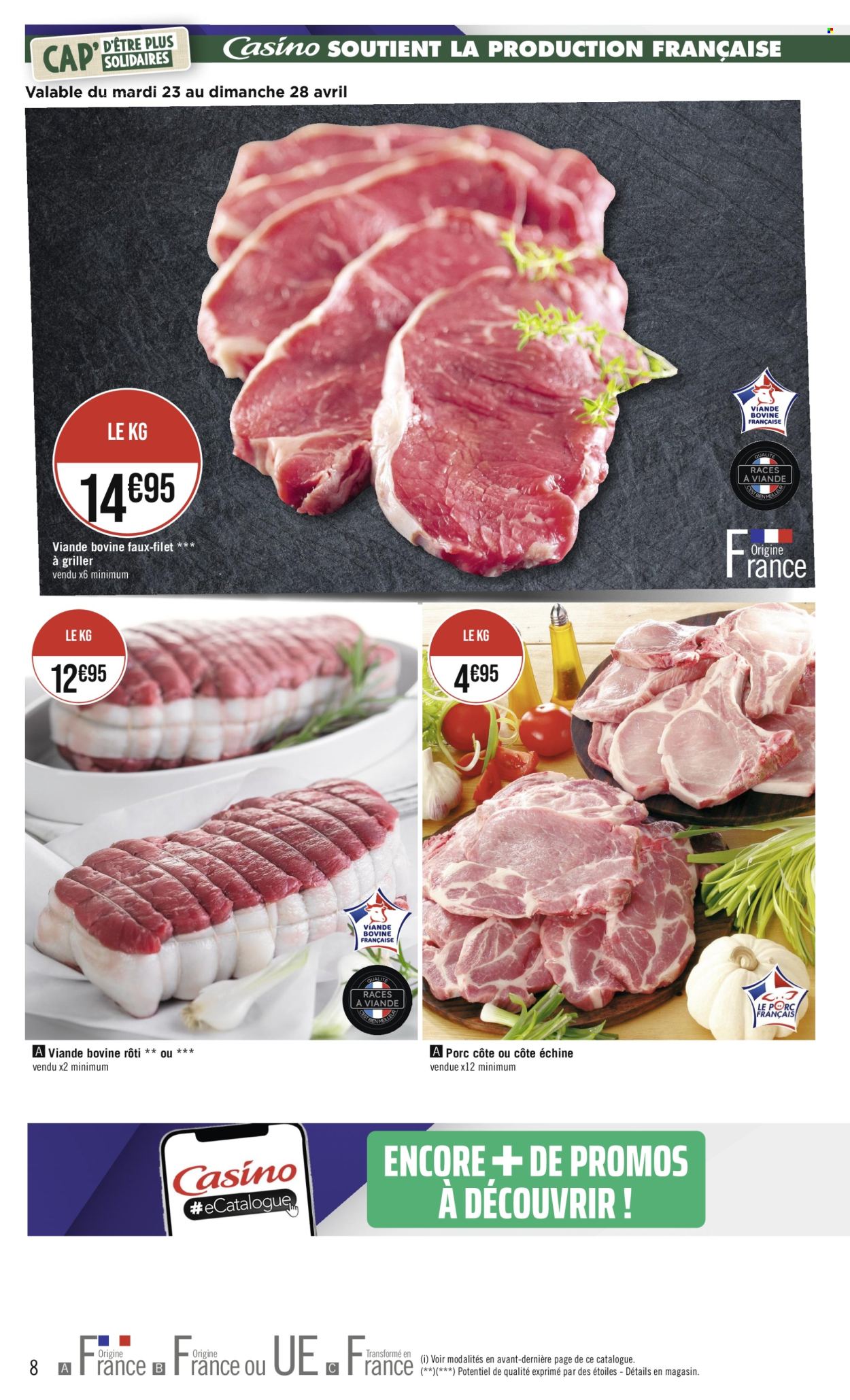thumbnail - Catalogue Casino Supermarchés - 23/04/2024 - 05/05/2024 - Produits soldés - viande, viande boeuf. Page 8.