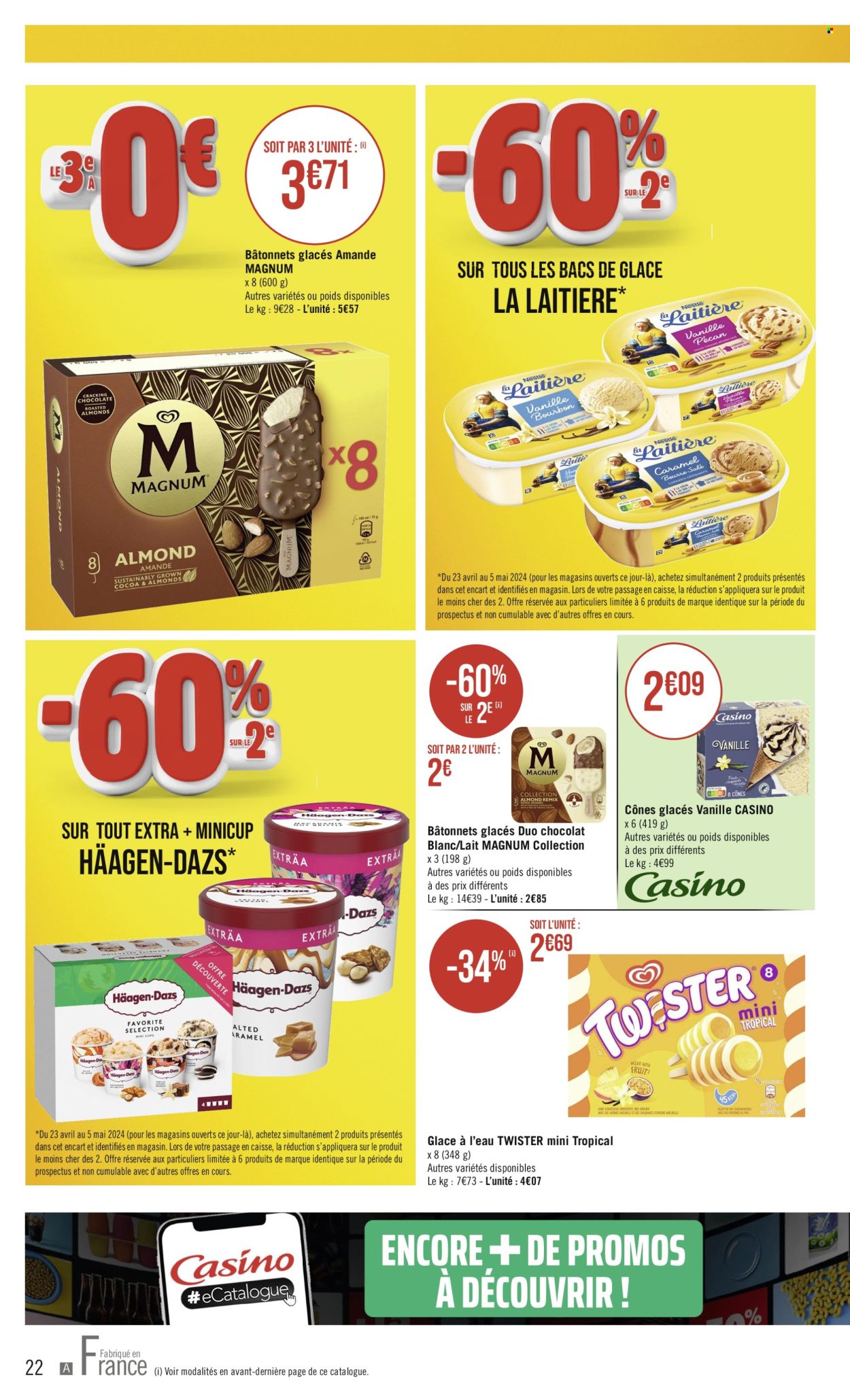 thumbnail - Catalogue Casino Supermarchés - 23/04/2024 - 05/05/2024 - Produits soldés - glace, Magnum, chocolat blanc, jouet. Page 22.