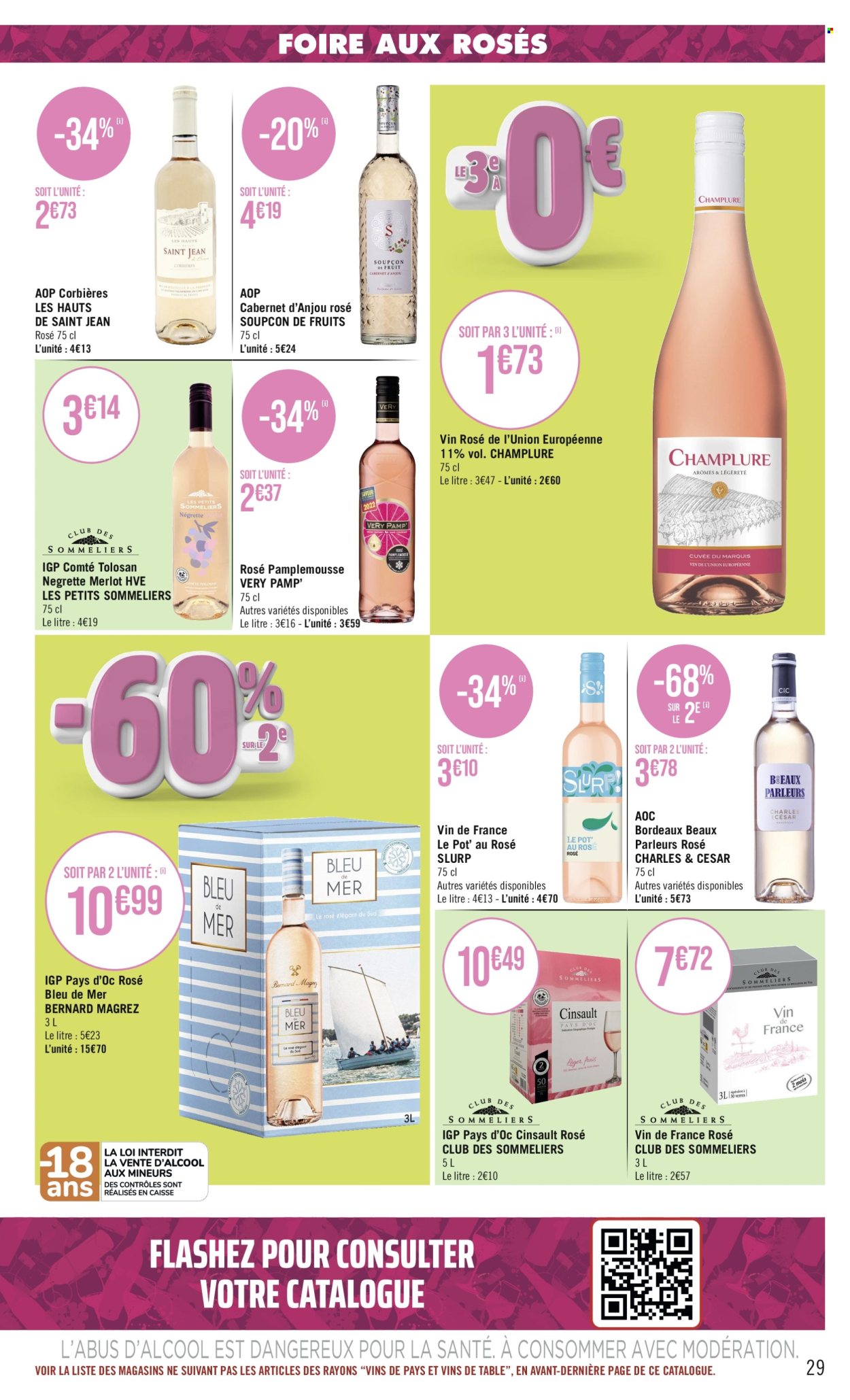 thumbnail - Catalogue Casino Supermarchés - 23/04/2024 - 05/05/2024 - Produits soldés - alcool, Bordeaux, Corbières, vin rosé, vin rouge, vin, vins de Loire. Page 29.