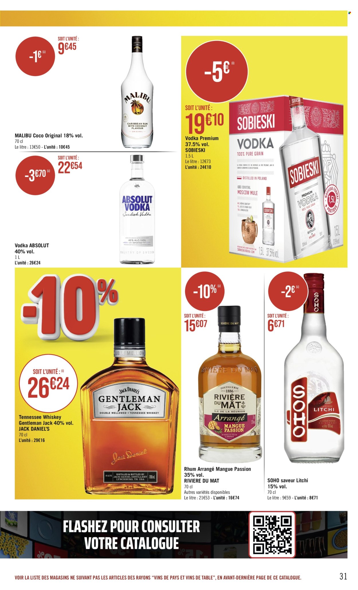 thumbnail - Catalogue Casino Supermarchés - 23/04/2024 - 05/05/2024 - Produits soldés - alcool, vin, vodka, whisky, rhum, Jack Daniel. Page 31.