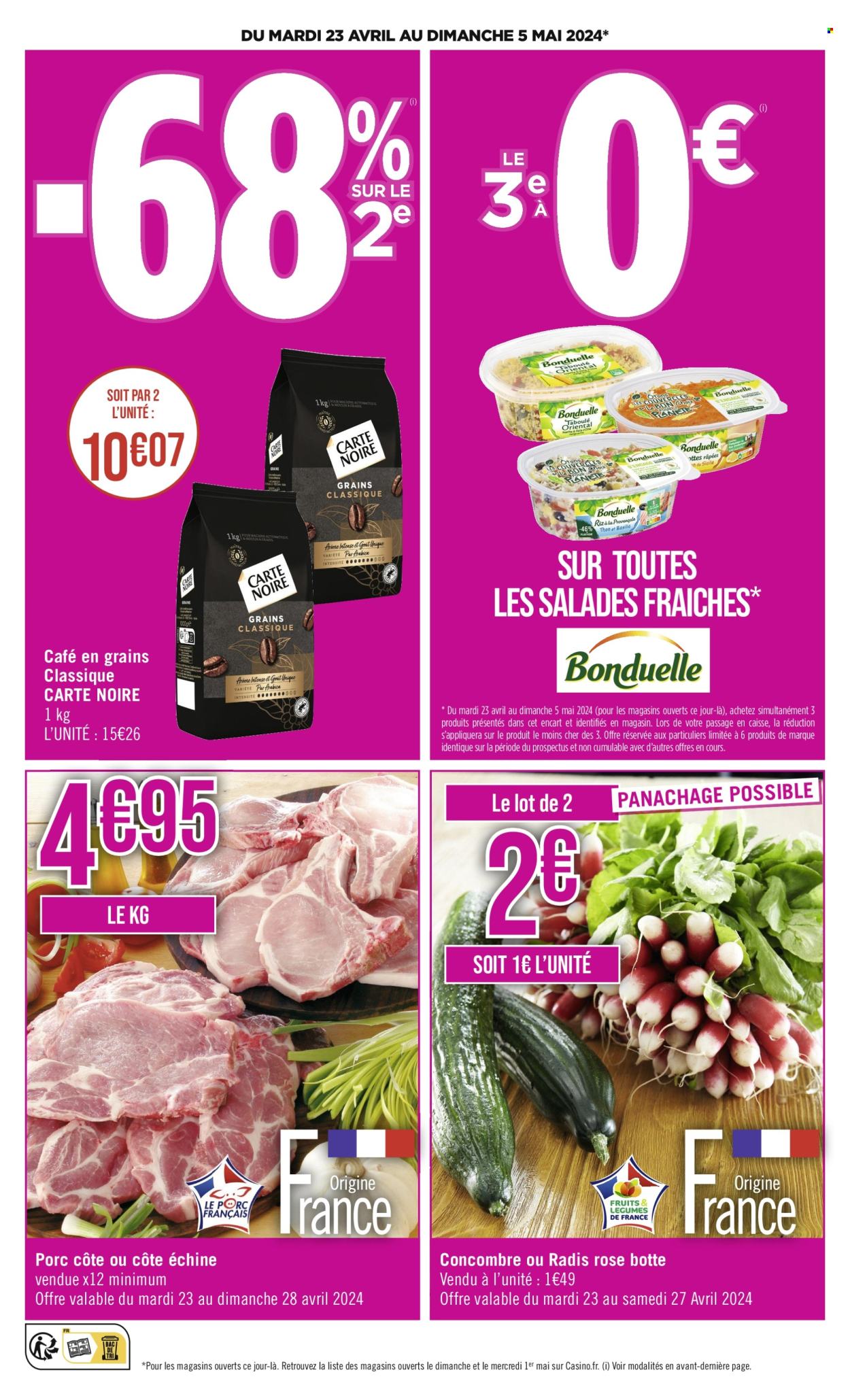 thumbnail - Catalogue Casino Supermarchés - 23/04/2024 - 05/05/2024 - Produits soldés - salade, concombre, Carte Noire, café en grains. Page 40.