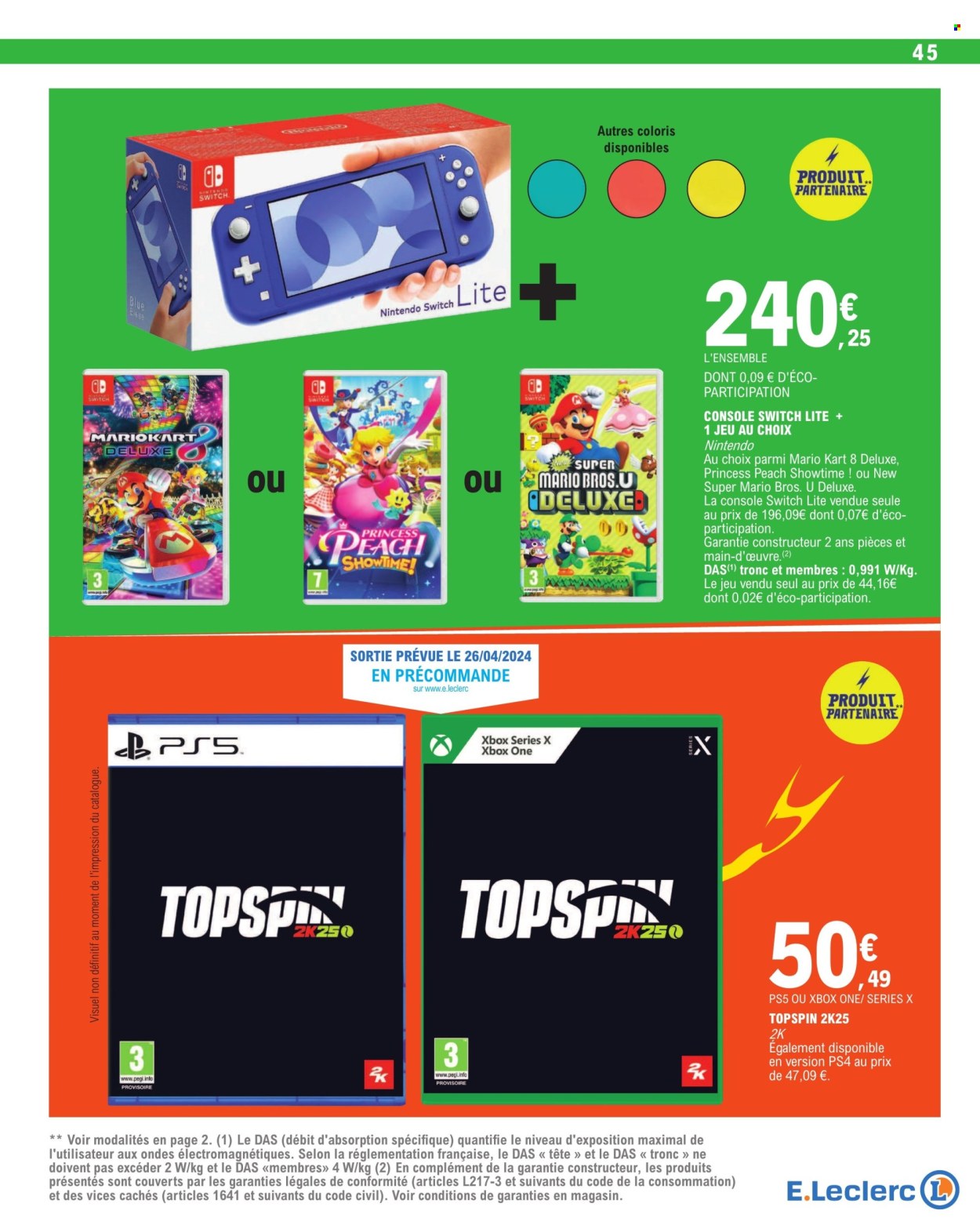 thumbnail - Catalogue E.Leclerc - 23/04/2024 - 04/05/2024 - Produits soldés - Super Mario, Xbox, Xbox One, PS4, Nintendo Switch, PS5. Page 45.