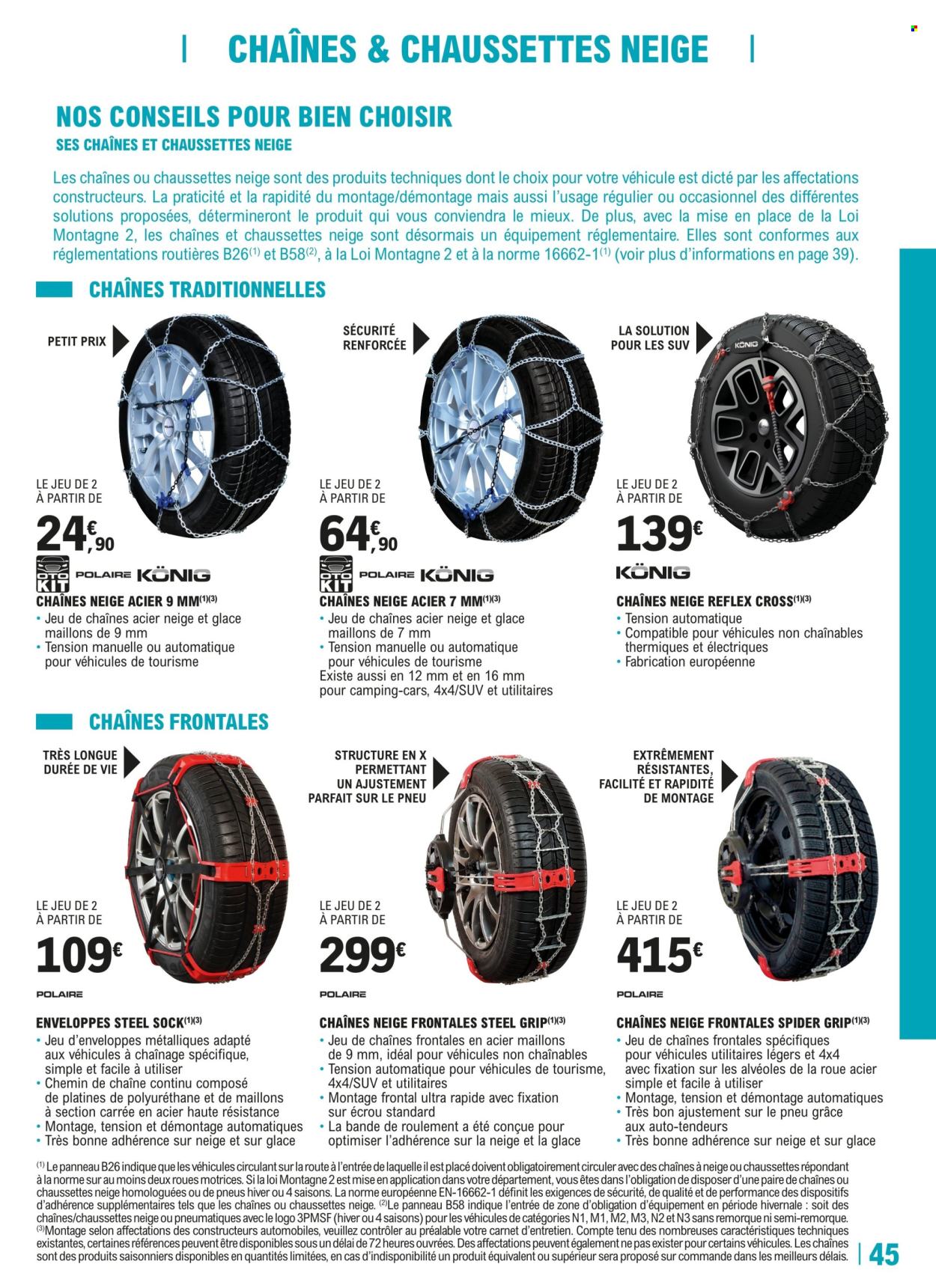 thumbnail - Catalogue E.Leclerc - 23/04/2024 - 30/03/2025 - Produits soldés - roue, maïs, Cars, carnet, chaussettes, tendeur, remorque, pneus. Page 45.