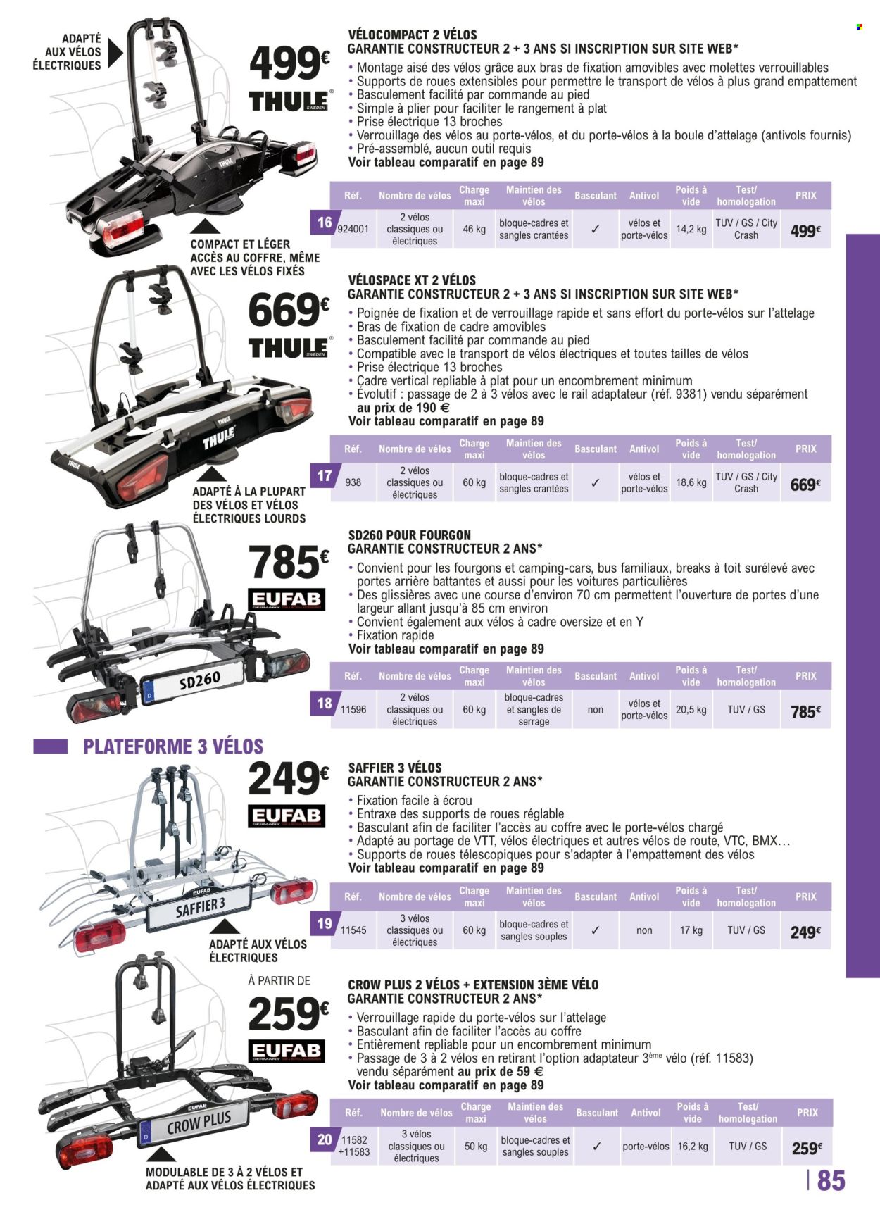 thumbnail - Catalogue E.Leclerc - 23/04/2024 - 30/03/2025 - Produits soldés - VTT Rockrider, vélo, coffret, adaptateur, Cars, vélo électrique, coffre, porte velo. Page 85.