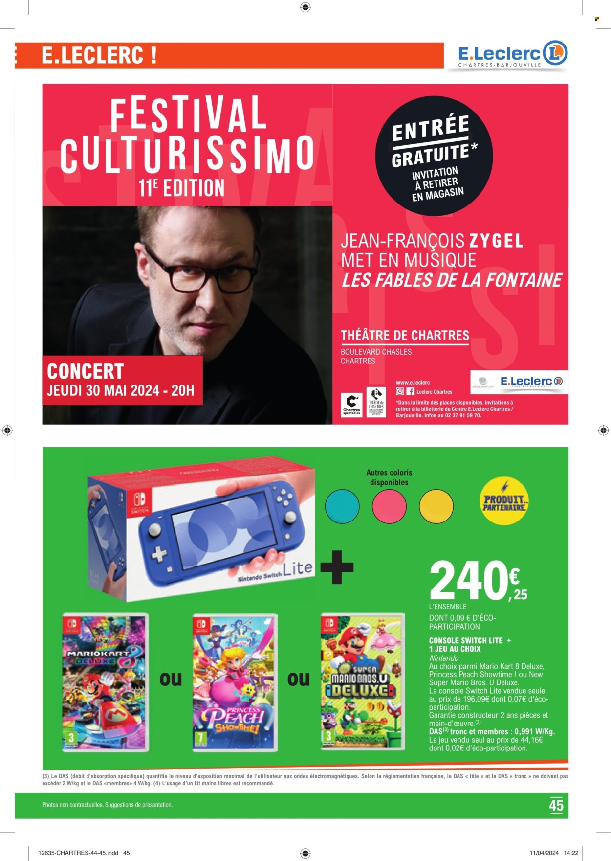 thumbnail - Catalogue E.Leclerc - 23/04/2024 - 04/05/2024 - Produits soldés - Super Mario, Nintendo Switch, jeans. Page 45.