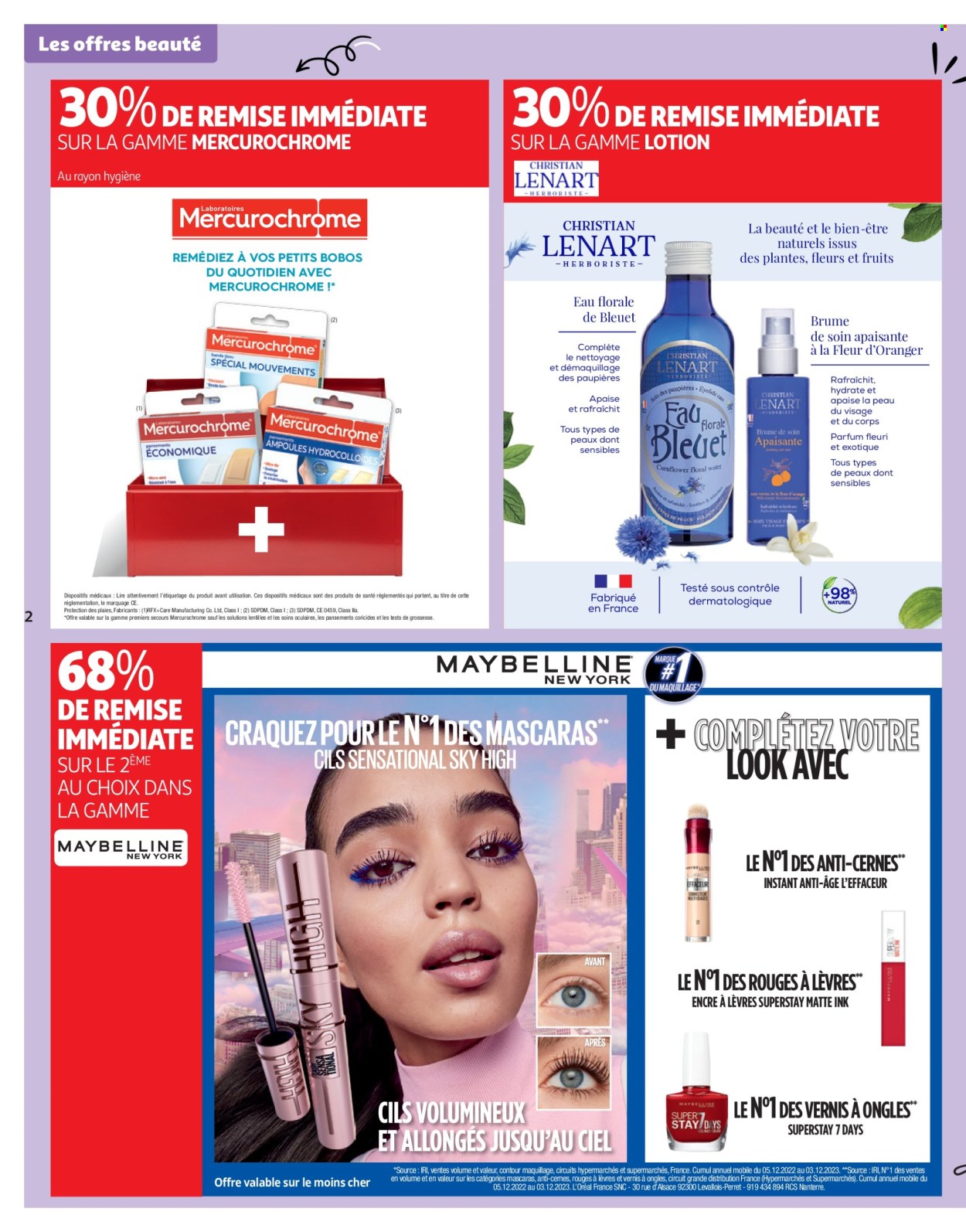 thumbnail - Catalogue Auchan - 23/04/2024 - 06/05/2024 - Produits soldés - Maybelline, anti-cernes, L'Oréal, rouge à levres, lentilles, eau précieuse lotion, vernis à ongles, effaceur. Page 2.