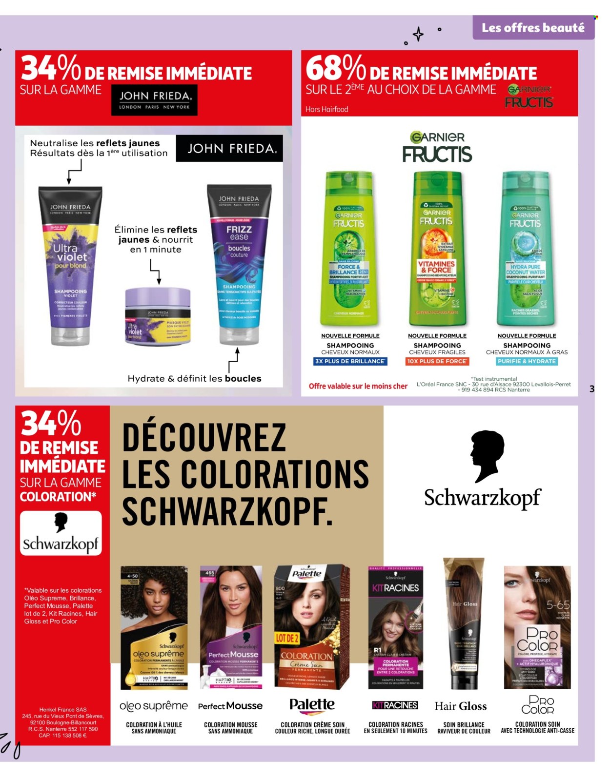thumbnail - Catalogue Auchan - 23/04/2024 - 06/05/2024 - Produits soldés - Garnier, Fructis, Schwarzkopf, couleur de cheveux, L'Oréal, shampooing, Palette. Page 3.