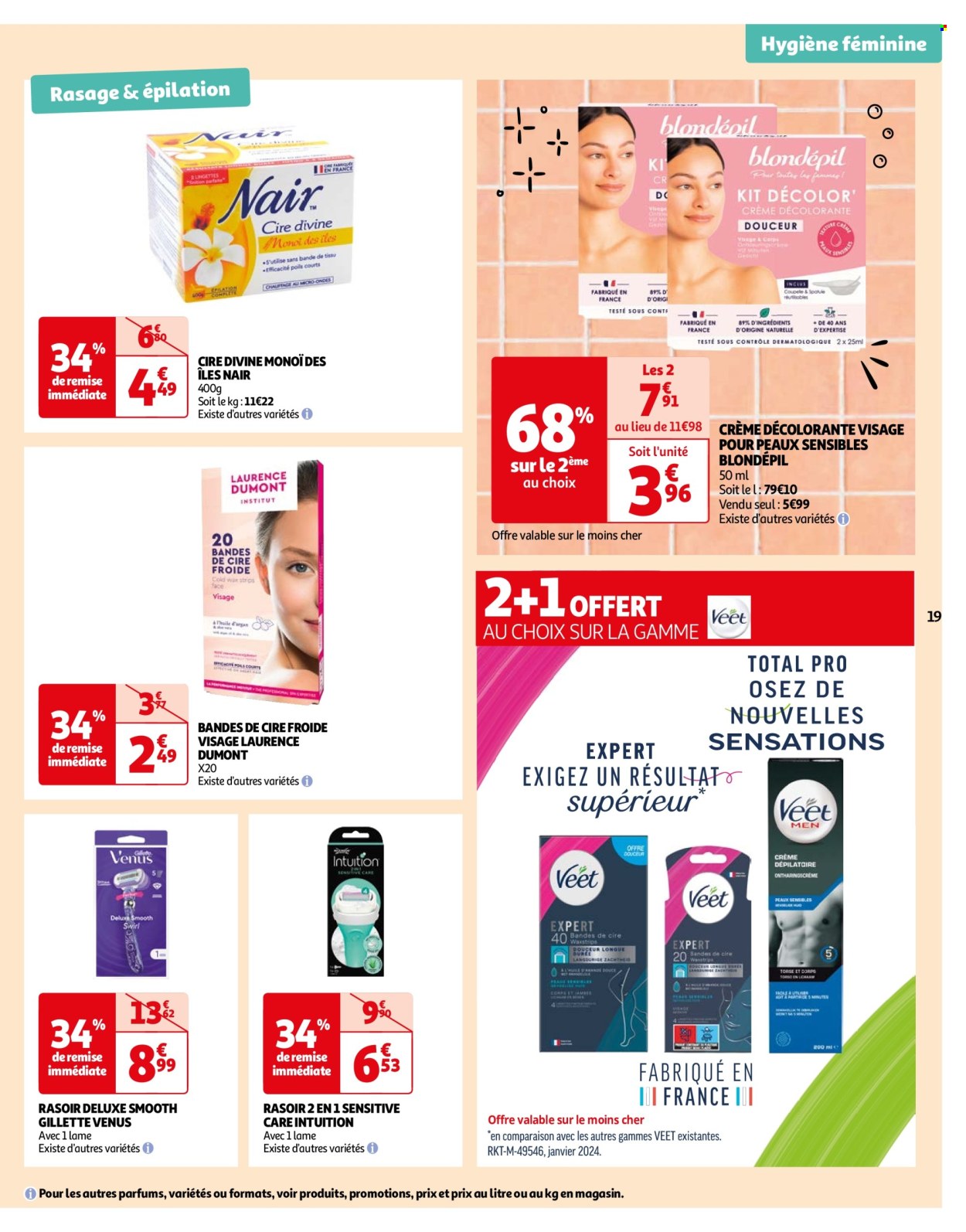 thumbnail - Catalogue Auchan - 23/04/2024 - 06/05/2024 - Produits soldés - bandes de cire, Veet, Gillette, rasoir. Page 19.