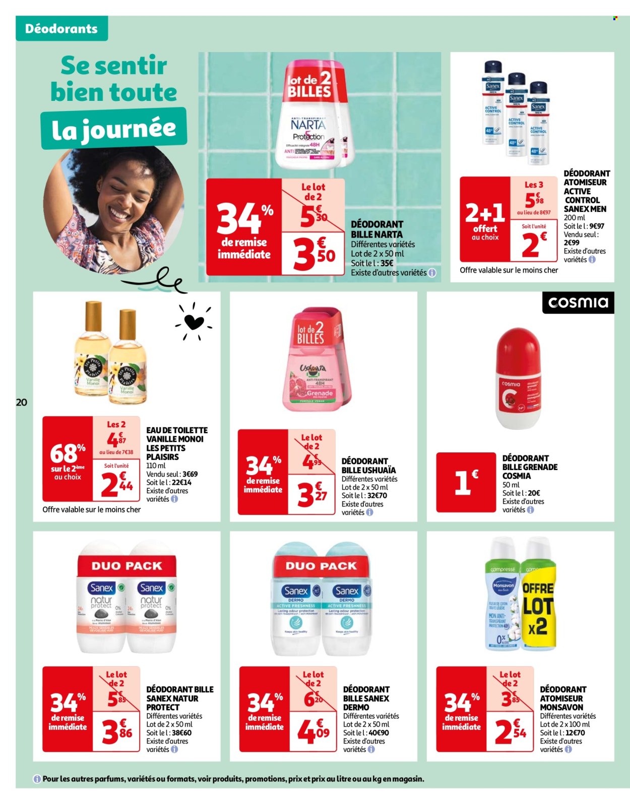 thumbnail - Catalogue Auchan - 23/04/2024 - 06/05/2024 - Produits soldés - déodorant, desodorisant, Sanex, eau de toilette, grenade. Page 20.