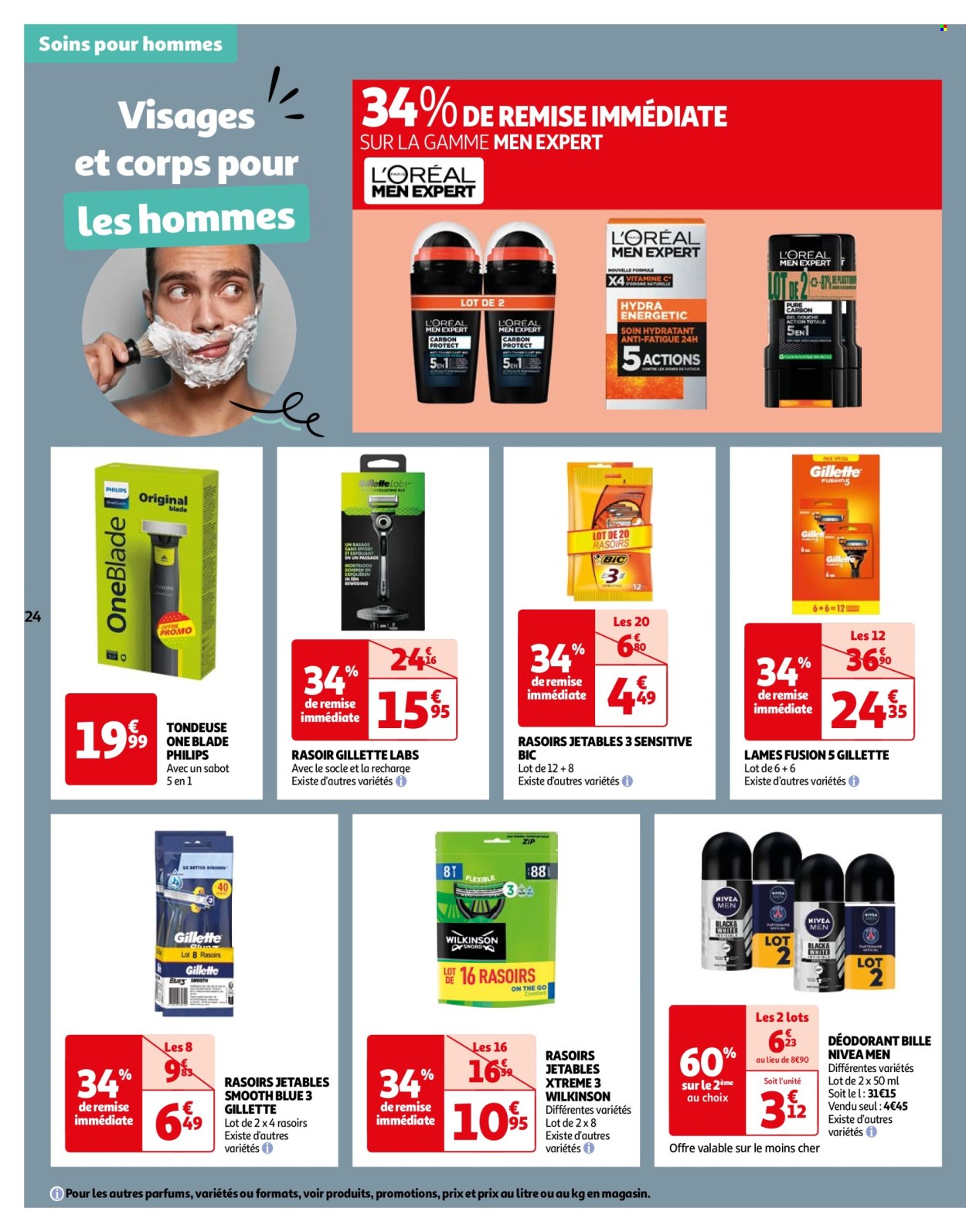 thumbnail - Catalogue Auchan - 23/04/2024 - 06/05/2024 - Produits soldés - BIC, rasoir, Philips, tondeuse, Gillette, lames de rasoir, Nivea, déodorant, desodorisant, Wilkinson Sword. Page 24.