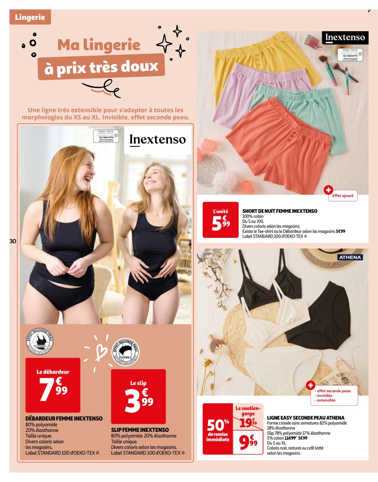 thumbnail - Catalogue Auchan - 23/04/2024 - 06/05/2024 - Produits soldés - shorts, débardeur, slip, ligne, t-shirt, lingerie. Page 30.