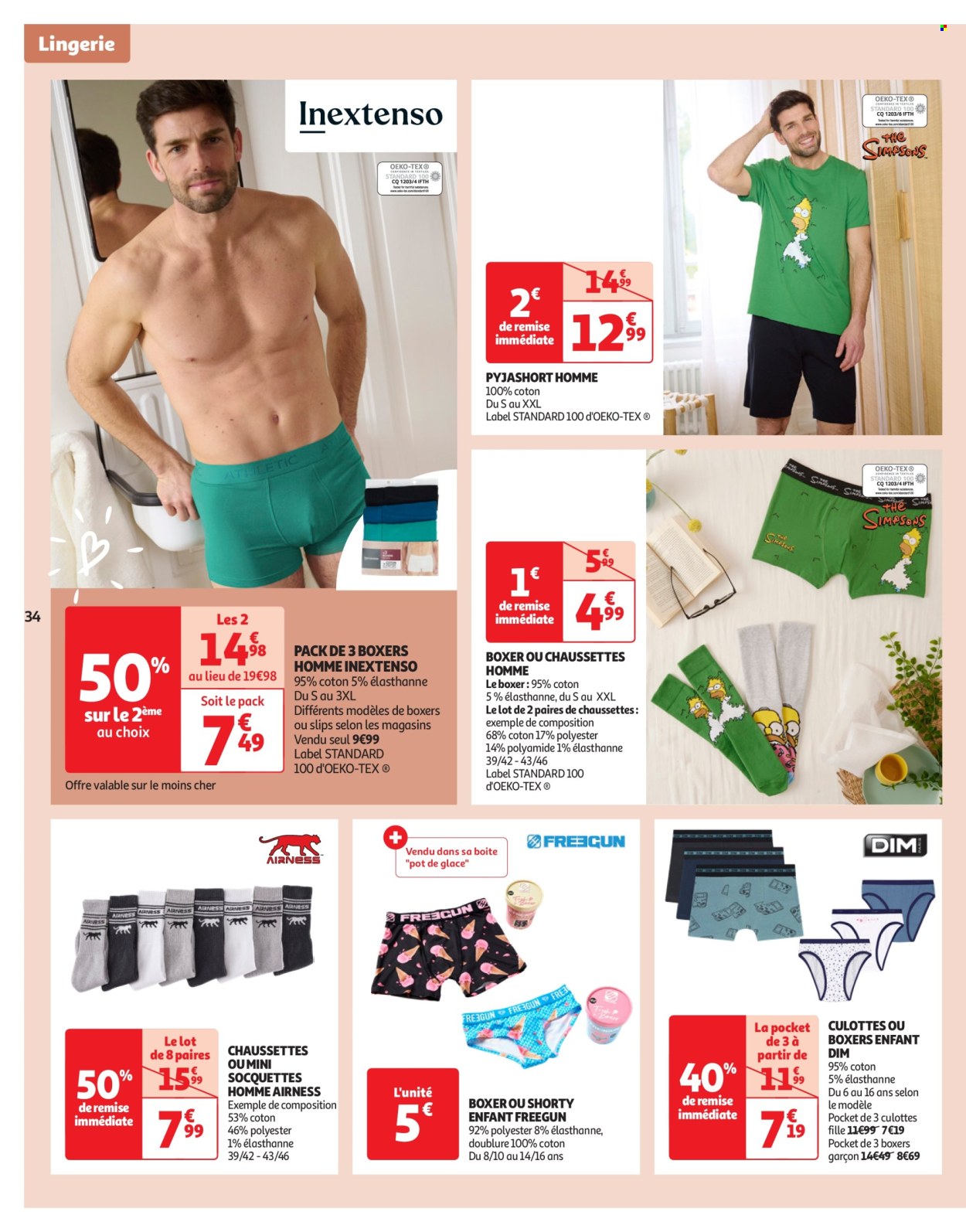 thumbnail - Catalogue Auchan - 23/04/2024 - 06/05/2024 - Produits soldés - boxers, pyjama, chaussettes, culotte, slip, lingerie. Page 34.