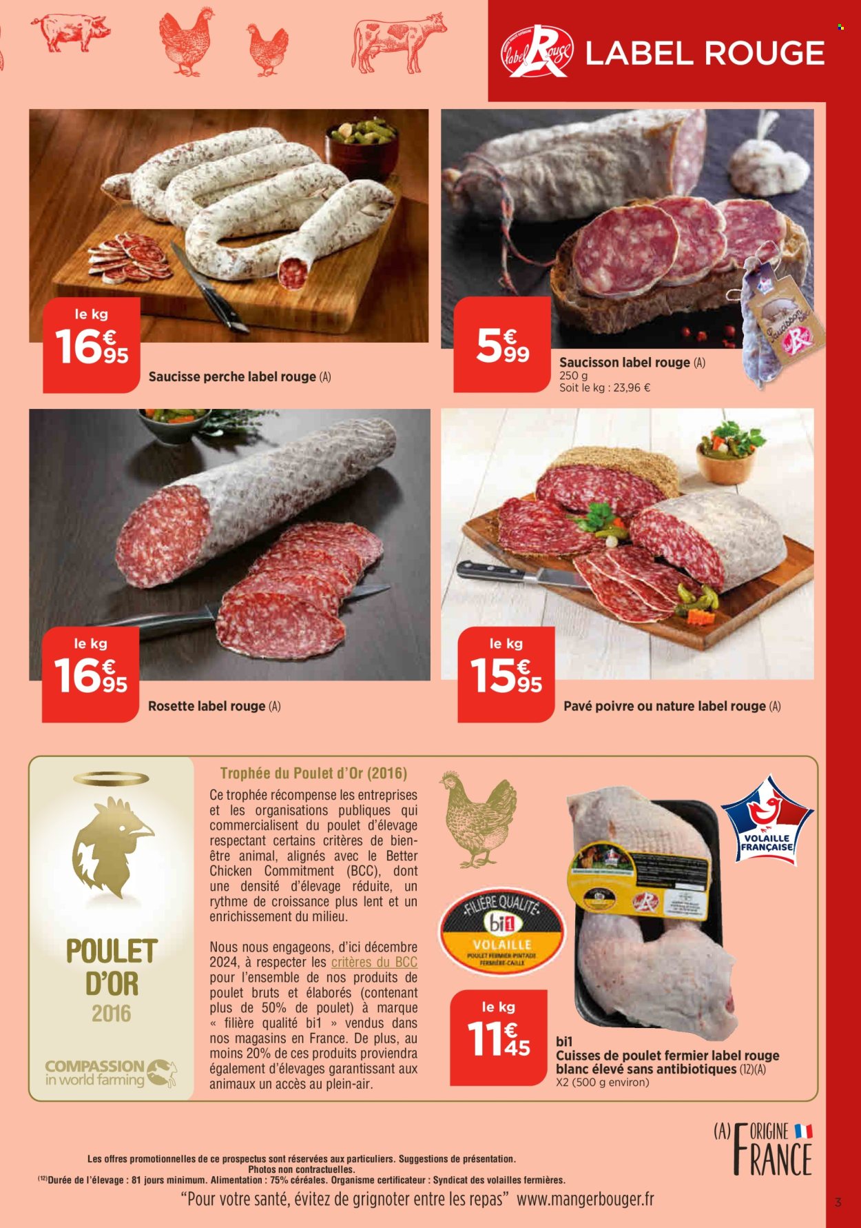 thumbnail - Catalogue Bi1 - 02/05/2024 - 06/05/2024 - Produits soldés - cuisses de poulet, viande de poulet, rosette, salami, saucisse, saucisson. Page 3.