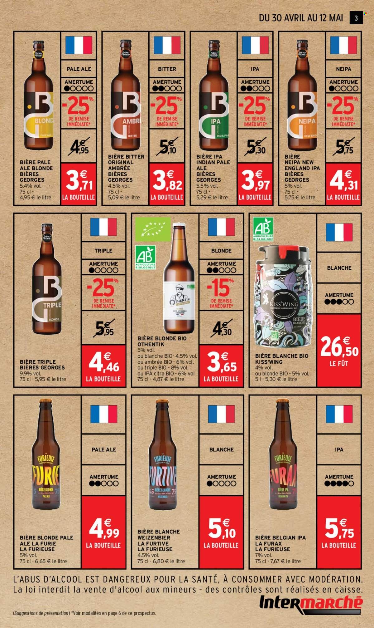 thumbnail - Catalogue Intermarché - 30/04/2024 - 12/05/2024 - Produits soldés - bière, alcool, bière blonde, Bitter. Page 3.