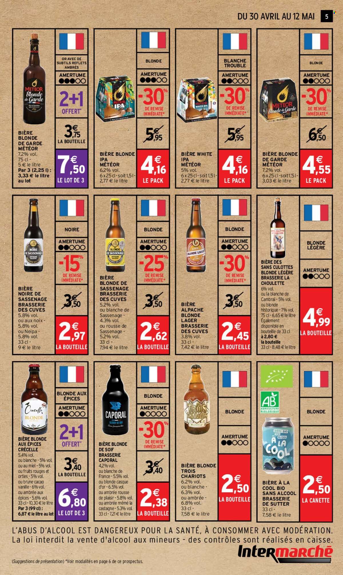 thumbnail - Catalogue Intermarché - 30/04/2024 - 12/05/2024 - Produits soldés - bière, bière blonde, alcool, épices. Page 5.