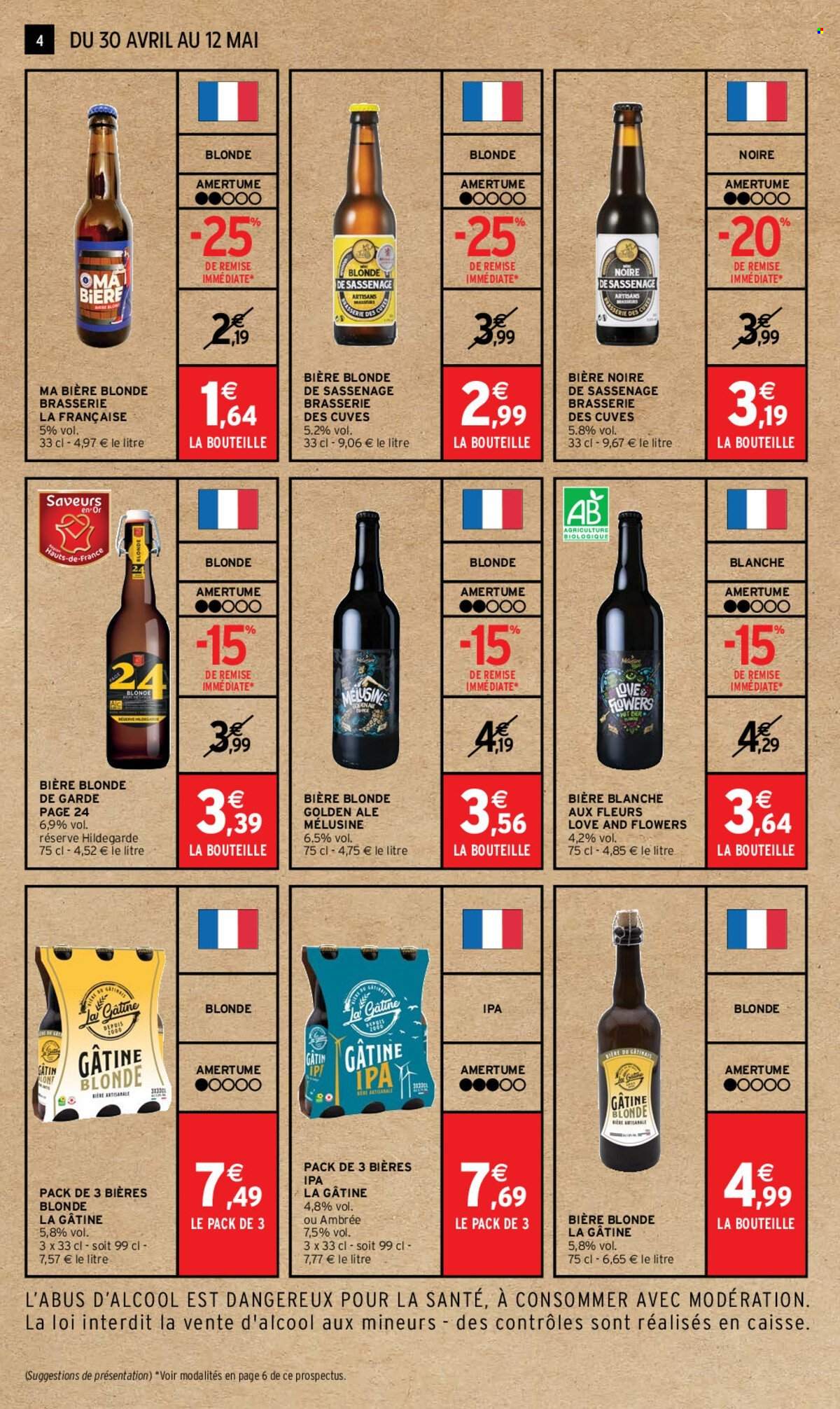 thumbnail - Catalogue Intermarché - 30/04/2024 - 12/05/2024 - Produits soldés - bière, bière blonde, alcool, fleur. Page 4.