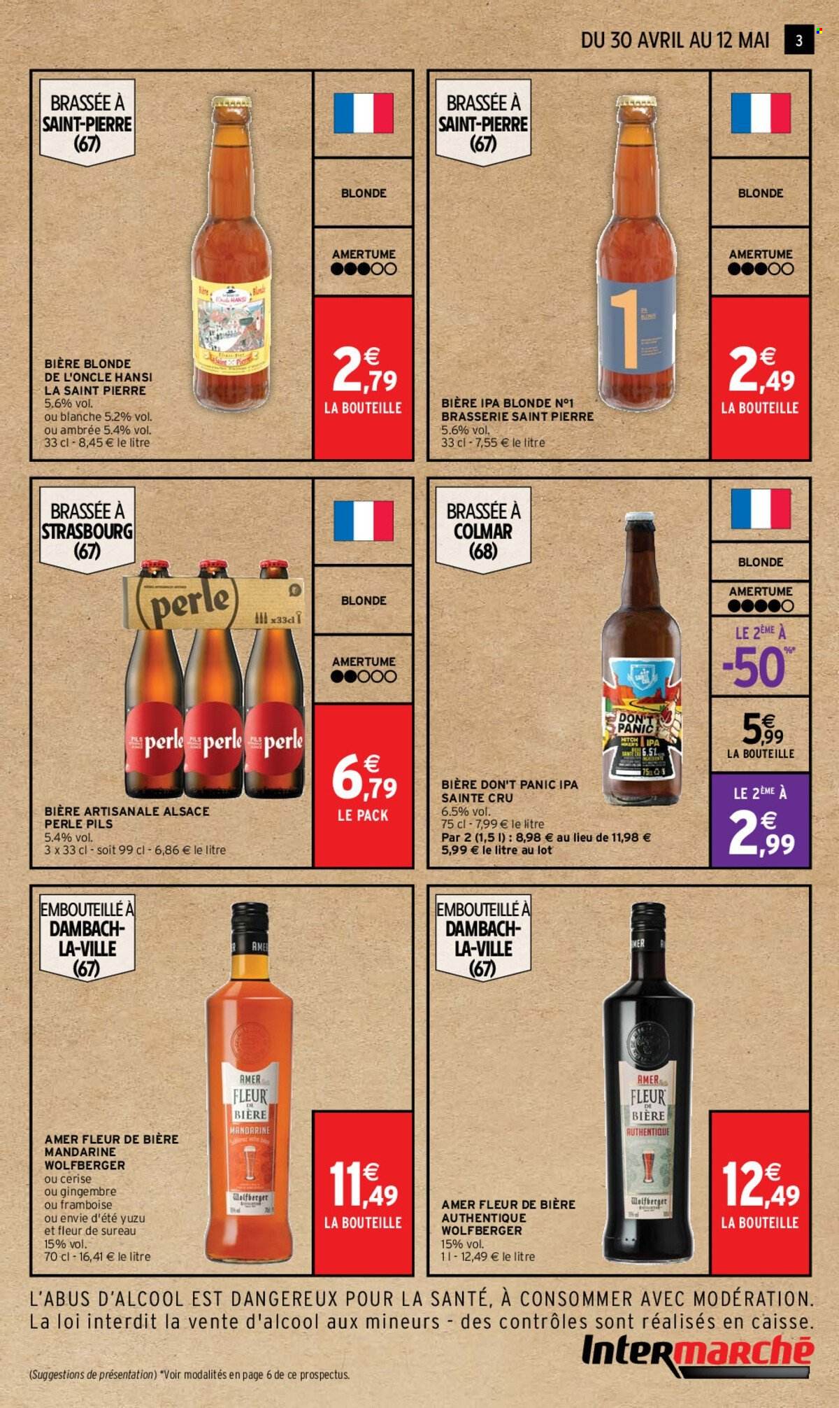 thumbnail - Catalogue Intermarché - 30/04/2024 - 12/05/2024 - Produits soldés - bière, alcool, mandarines, Amer, fleur de bière, bière blonde. Page 3.