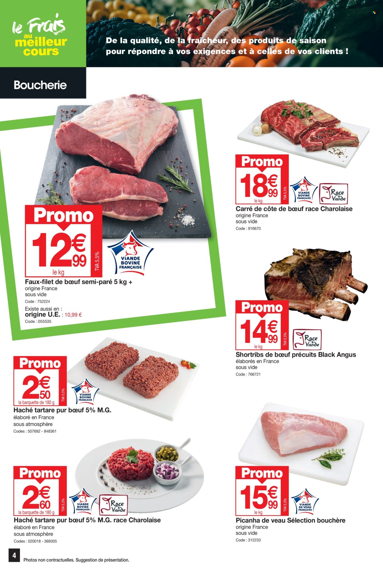 thumbnail - Catalogue Promocash - 25/04/2024 - 04/05/2024 - Produits soldés - viande de porc, carré de porcelet, viande de veau, fromage frais, Tartare. Page 4.