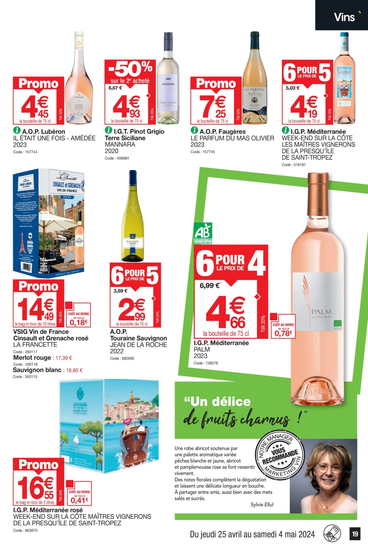 thumbnail - Catalogue Promocash - 25/04/2024 - 04/05/2024 - Produits soldés - alcool, abricots, vin blanc, vin rouge, Sauvignon Blanc, vin, Cabernet Sauvignon, Palette, verre. Page 19.