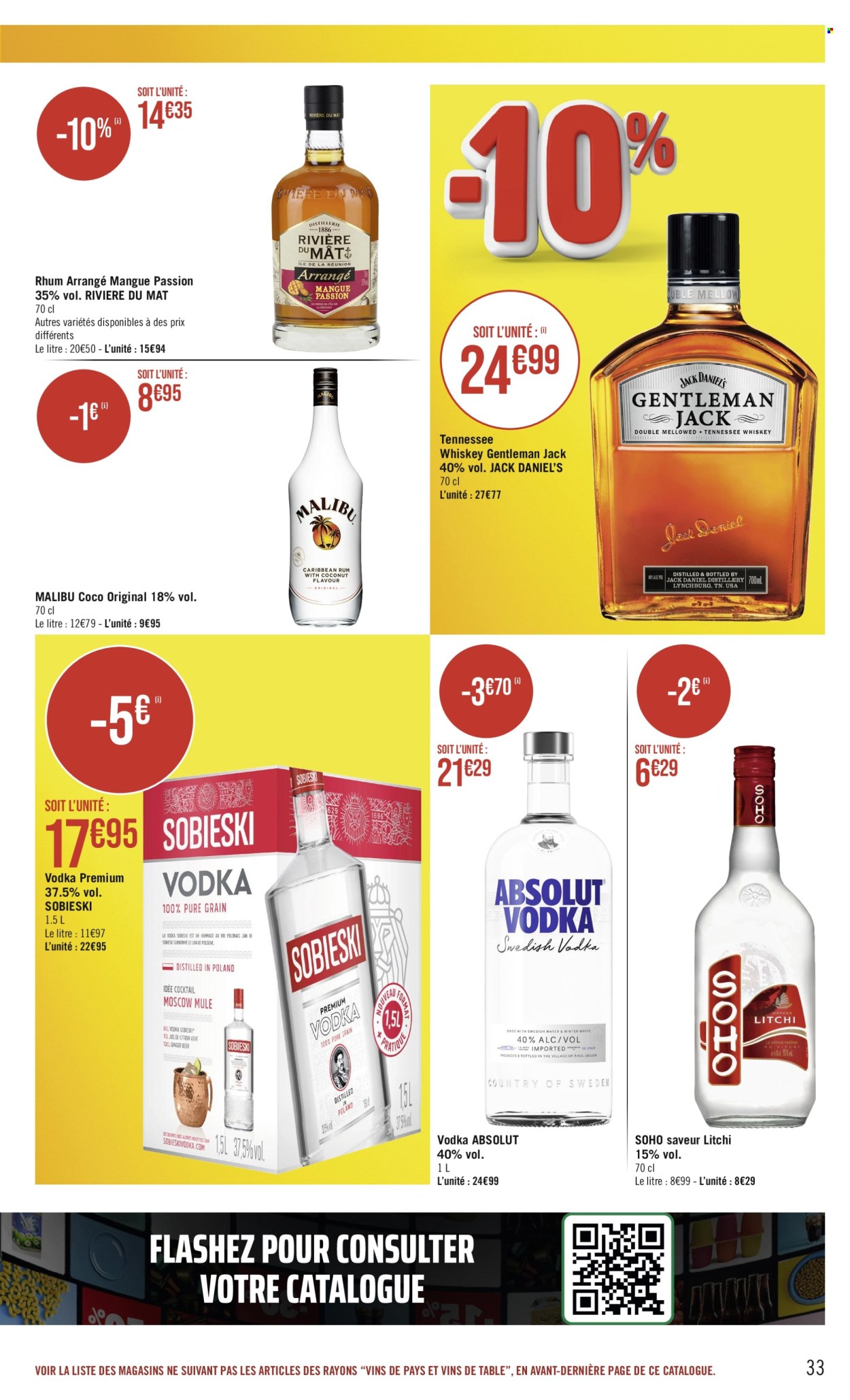 thumbnail - Catalogue Casino hyperFrais - 23/04/2024 - 05/05/2024 - Produits soldés - alcool, vin, vodka, whisky, rhum, Jack Daniel. Page 33.