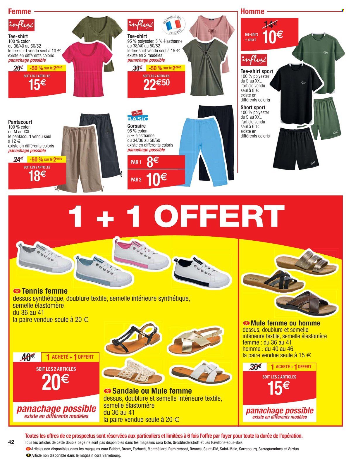 thumbnail - Catalogue Cora - 26/04/2024 - 11/05/2024 - Produits soldés - sandales, shorts, pantacourt, t-shirt. Page 42.