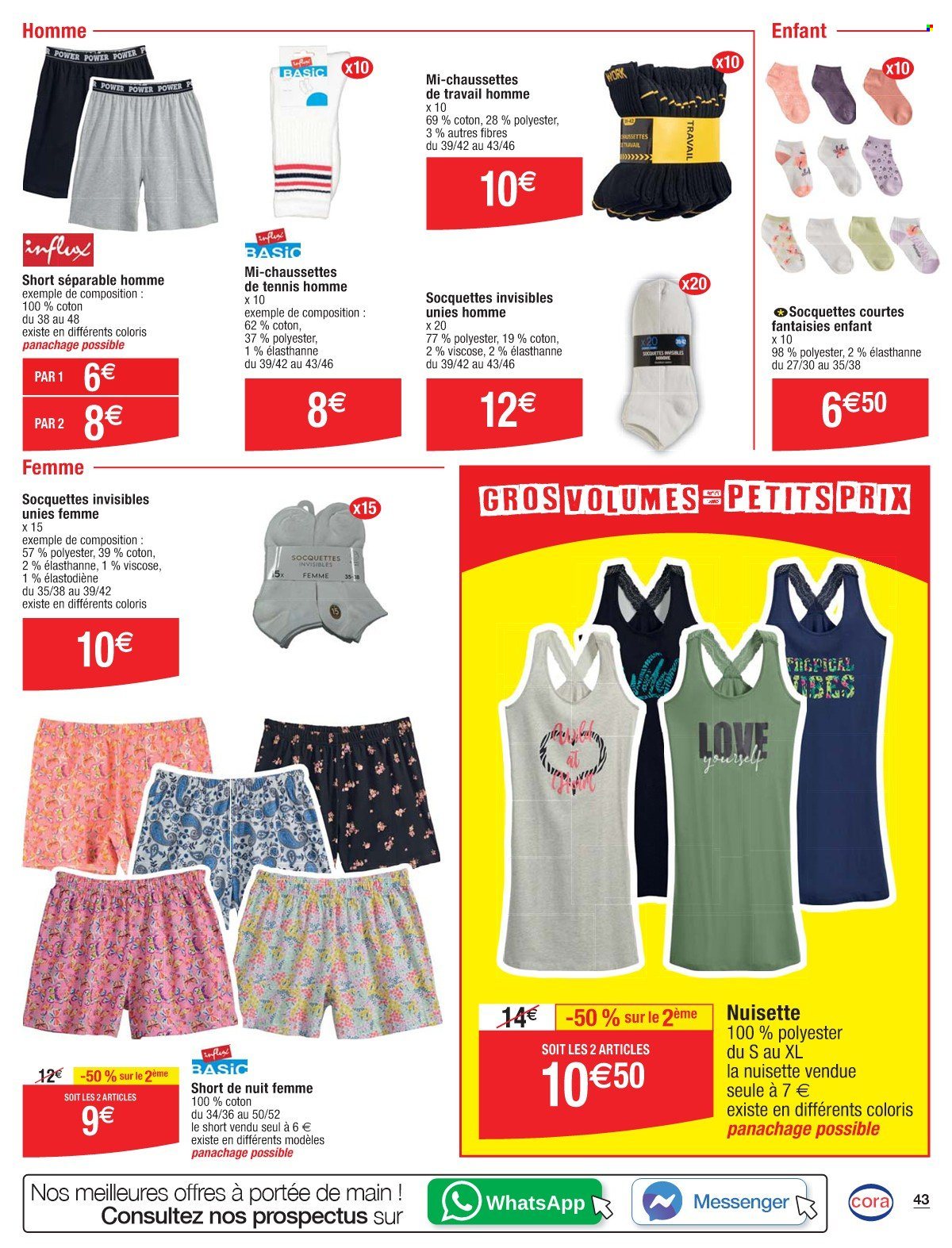 thumbnail - Catalogue Cora - 26/04/2024 - 11/05/2024 - Produits soldés - shorts, nuisette, chaussettes. Page 43.