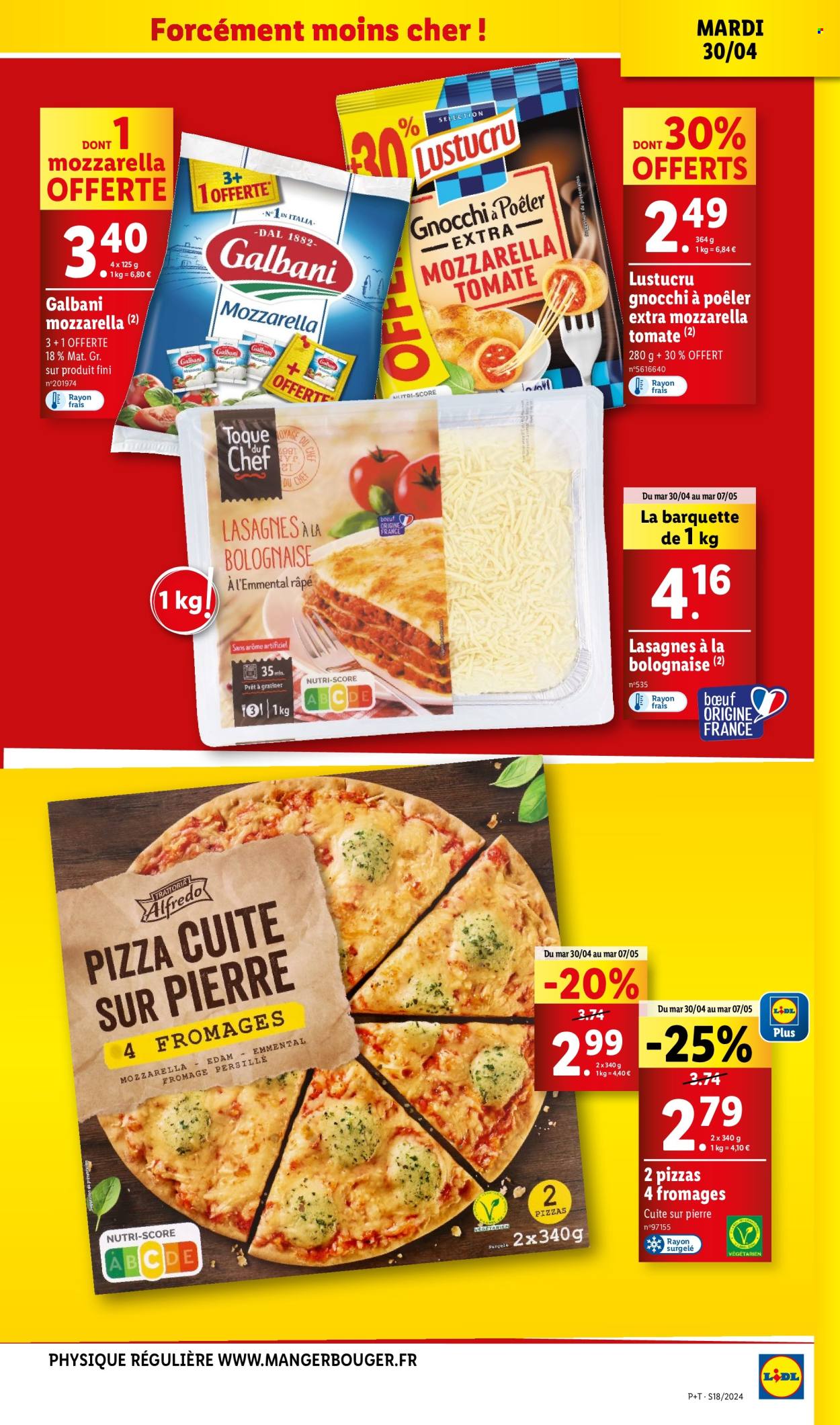 thumbnail - Catalogue Lidl - 30/04/2024 - 07/05/2024 - Produits soldés - pizza, gnocchi, lasagnes, plat cuisiné, fromage, fromage râpé, Lustucru, fleur. Page 7.