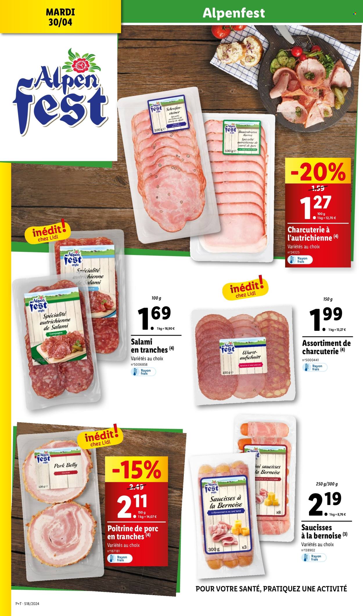 thumbnail - Catalogue Lidl - 30/04/2024 - 07/05/2024 - Produits soldés - poitrine de porc, viande de porc, salami, bacon, charcuterie, saucisse, fromage. Page 22.