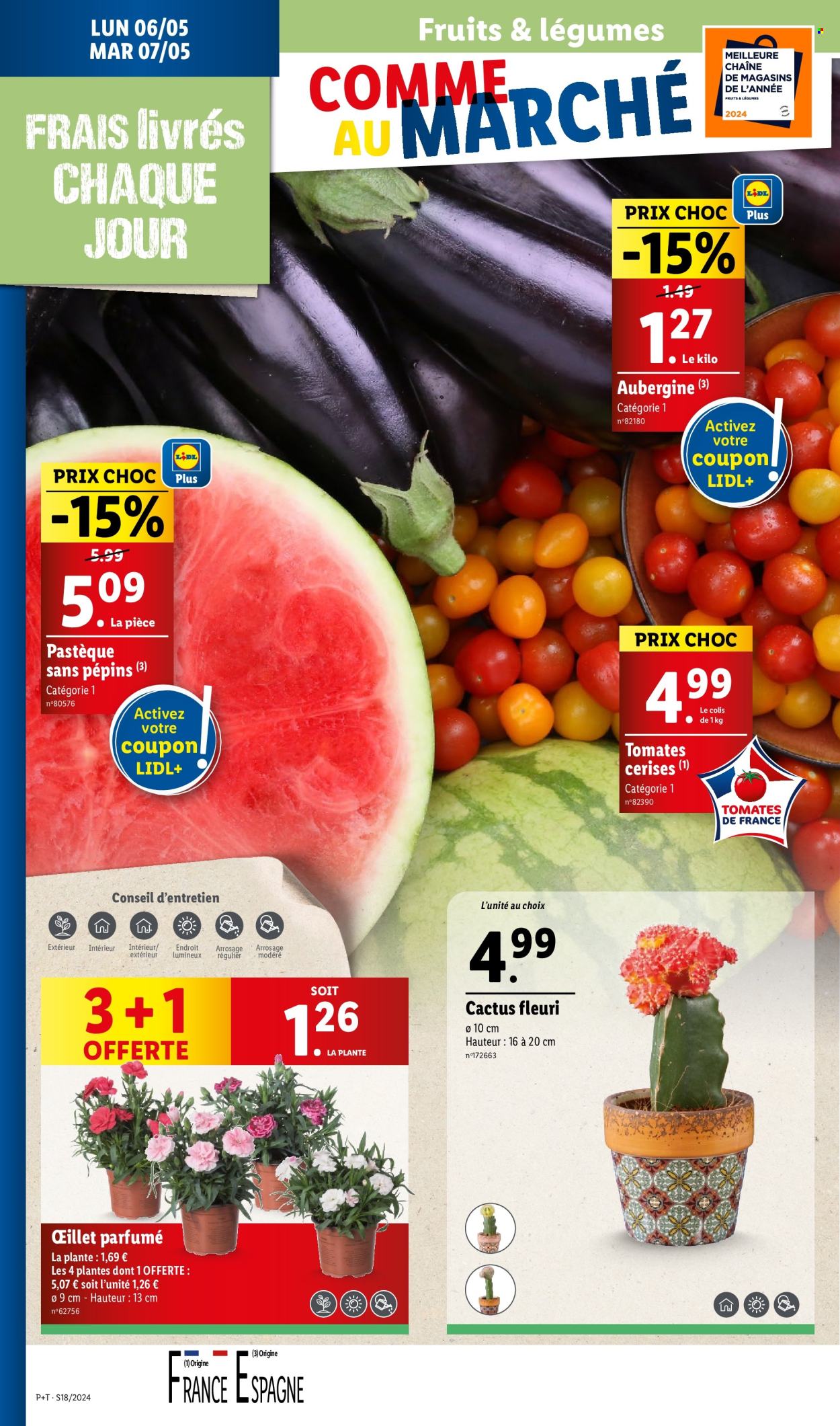thumbnail - Catalogue Lidl - 30/04/2024 - 07/05/2024 - Produits soldés - tomates, aubergine, pastèque, tomates cerises. Page 28.