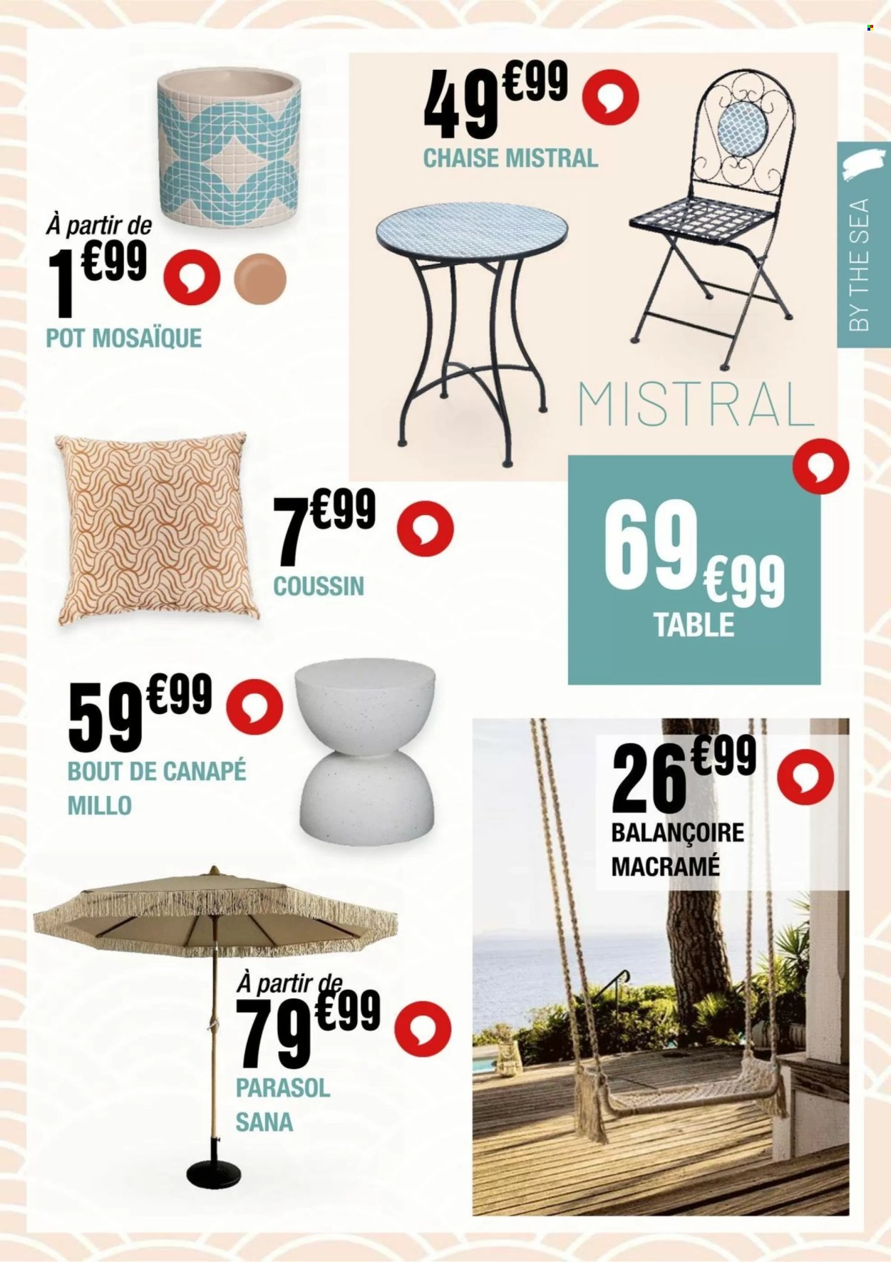 thumbnail - Catalogue La Foir'Fouille - Produits soldés - table, chaise, bout de canapé, balançoire, macramé, parasol. Page 14.