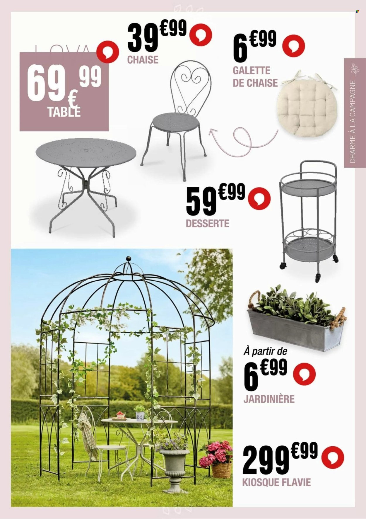 thumbnail - Catalogue La Foir'Fouille - Produits soldés - galette de chaise, desserte, table, jardinière. Page 41.