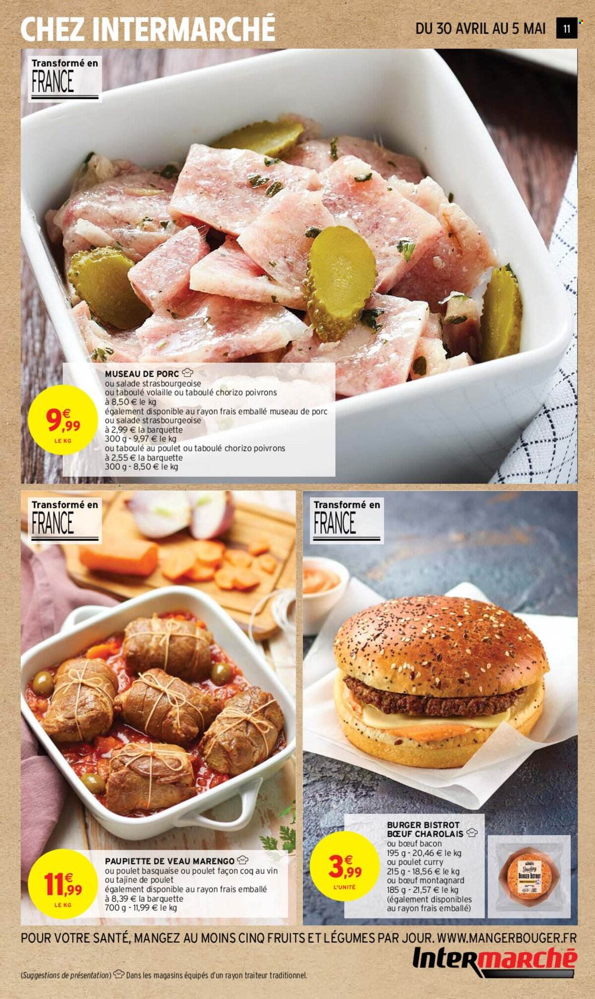 thumbnail - Catalogue Intermarché - 30/04/2024 - 12/05/2024 - Produits soldés - hamburger, museau de porc, paupiette, viande de veau. Page 11.