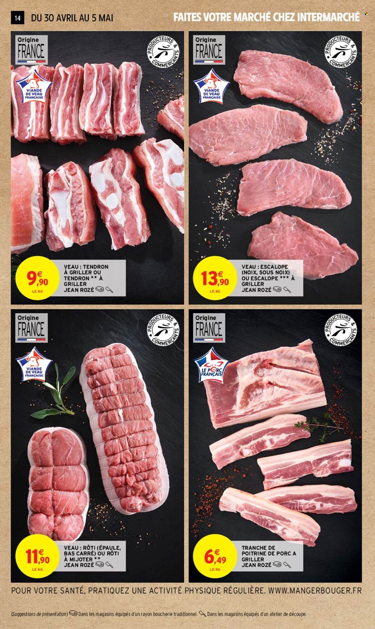 thumbnail - Catalogue Intermarché - 30/04/2024 - 12/05/2024 - Produits soldés - poitrine de porc, viande de porc, viande de veau, escalope. Page 14.
